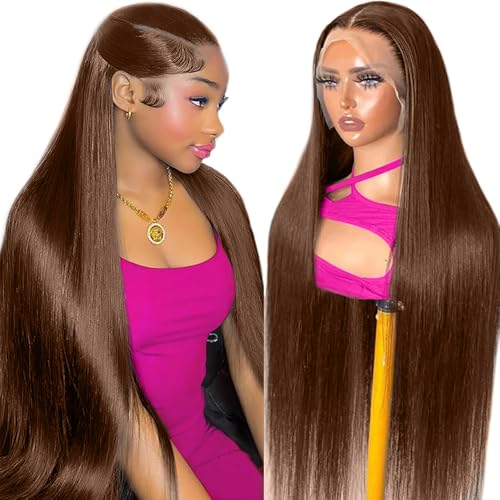 Chocolate Brown Straight Wigs Human Hair