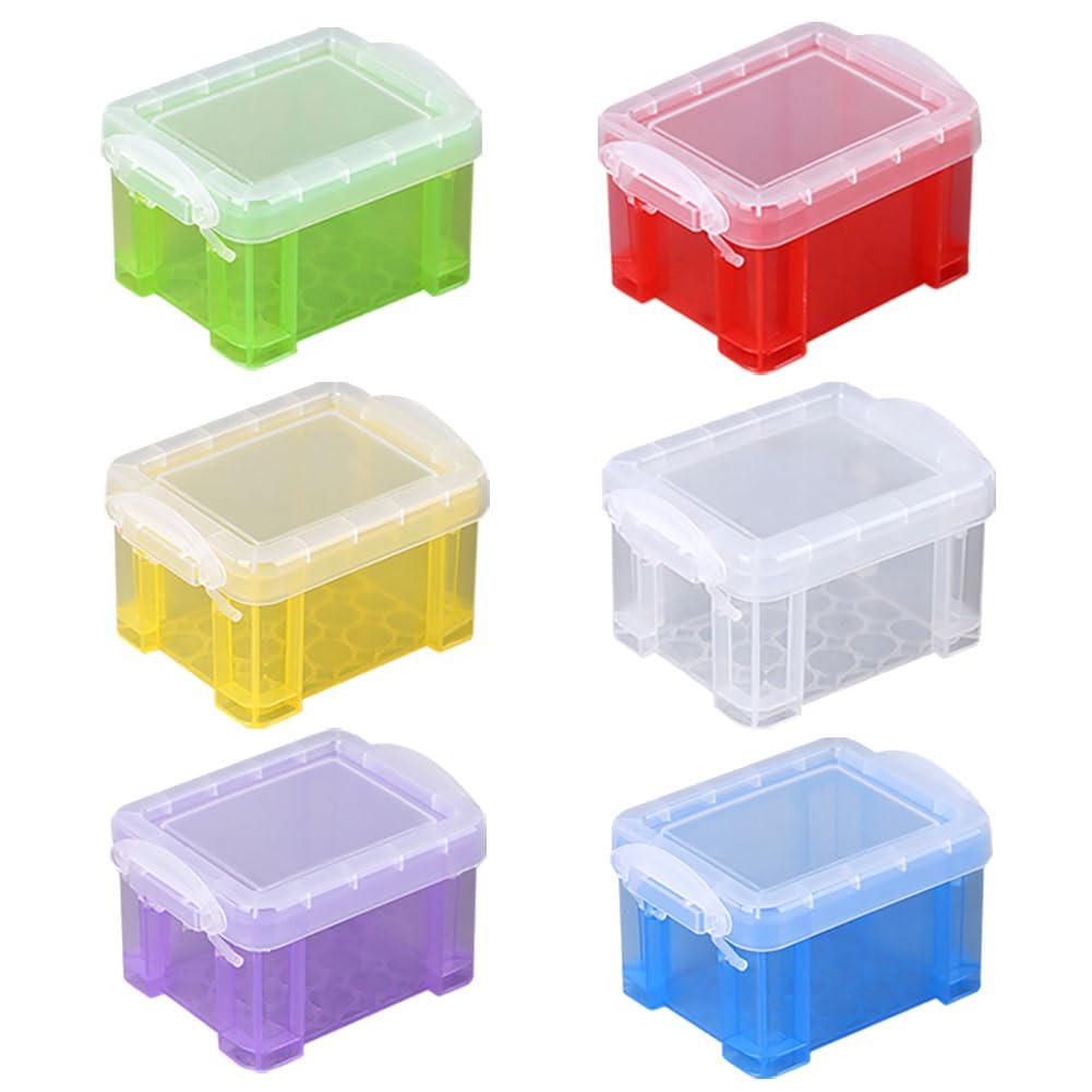 6-Piece Small Plastic Storage Box Set - Mini Rectangle Organizer Containers with Hinged Lids for Beads, Crafts & Small Items | Colorful Clear Cases for Jewelry Making, Office Supplies & Home Organization