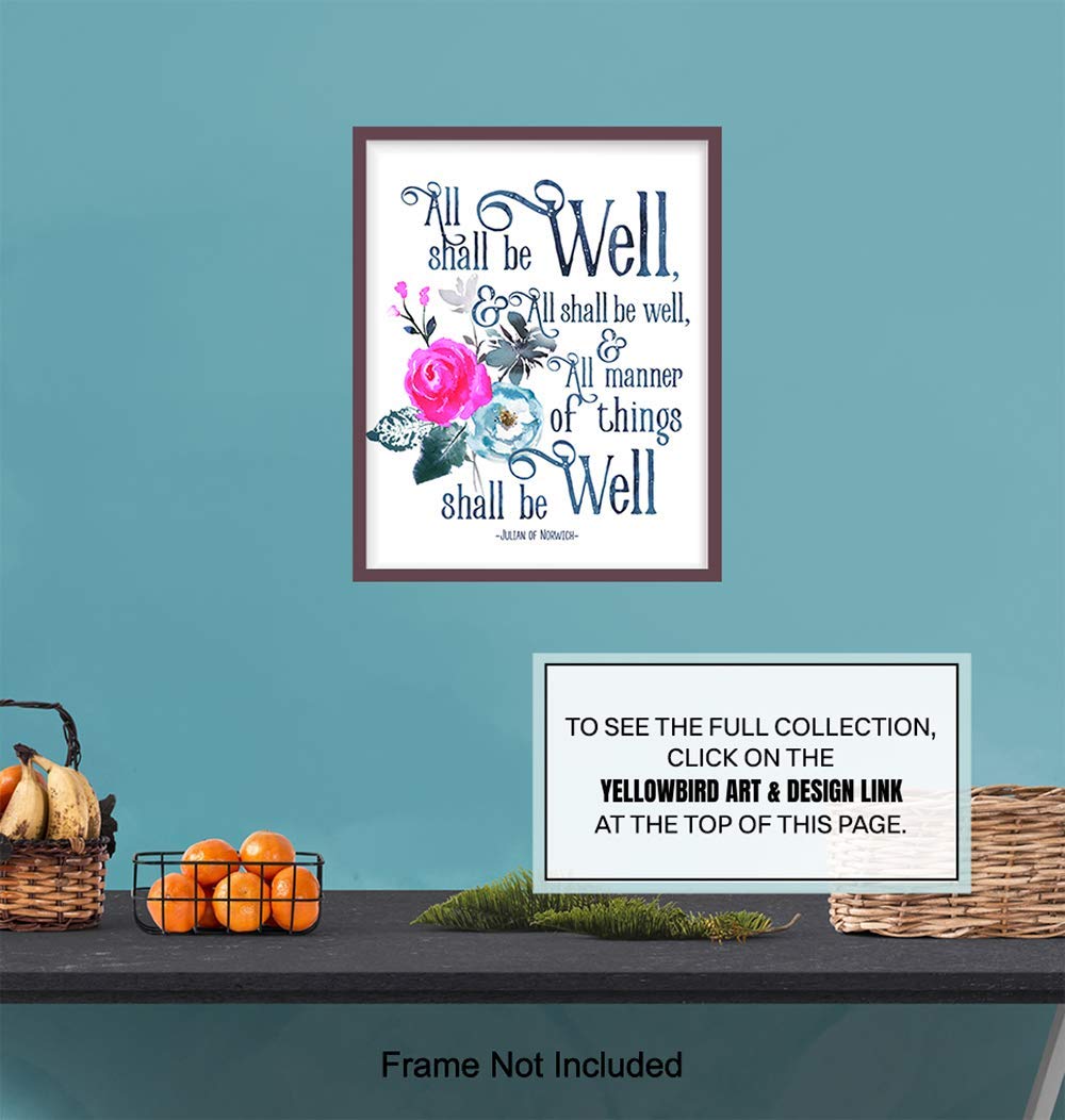 Julian of Norwich 'All Shall Be Well' Christian Wall Art - Inspirational Bible Verse Decor for Home & Church - Catholic Religious Gifts, Spiritual Encouragement, Faith-Based Home Decor - Perfect for Prayer Rooms, Sunday School & Christian Meditation Spaces