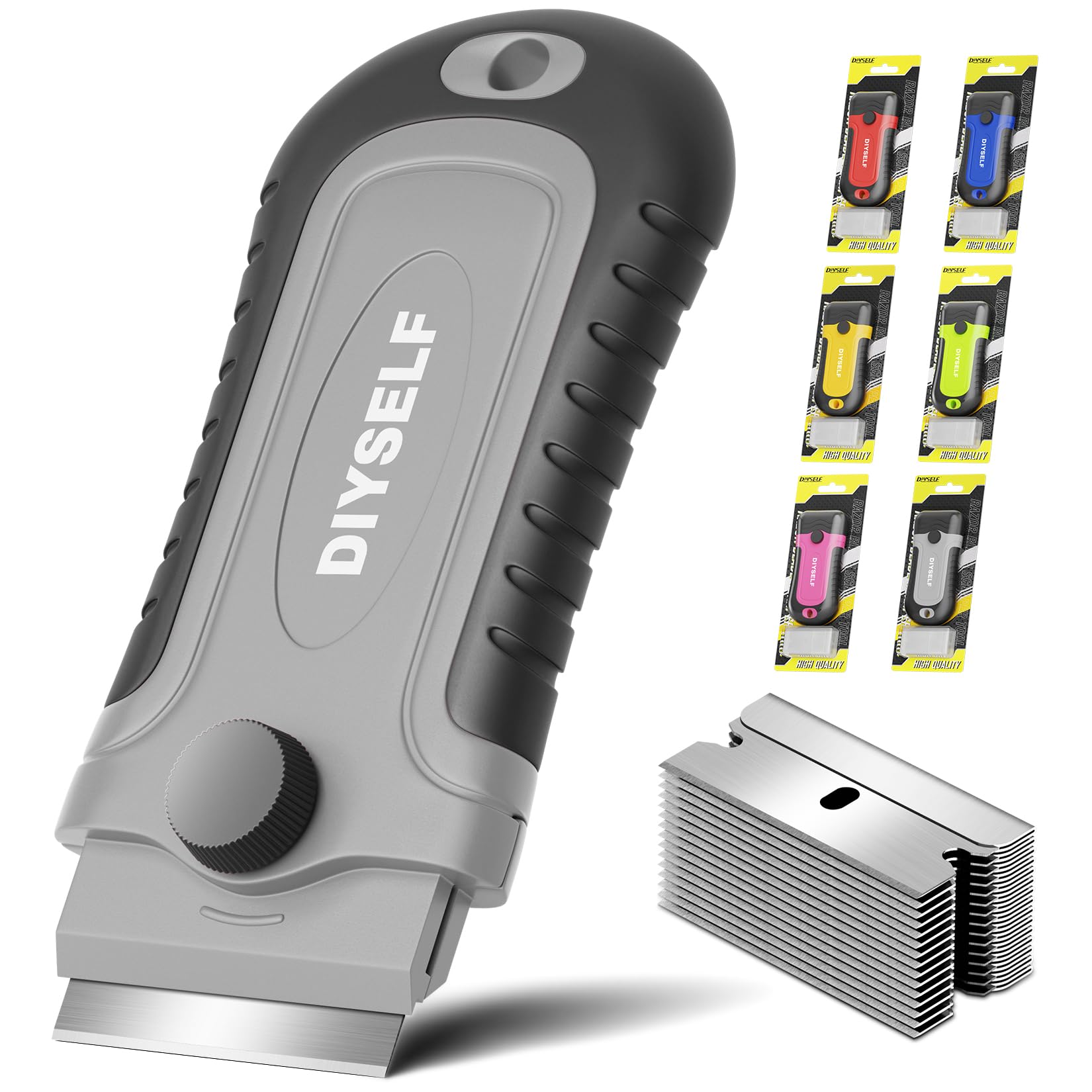 DIYSELF Razor Blade Scraper - 1 Pack with 15 Replacement Blades | Ergonomic Handle Glass & Surface Cleaner | Perfect for Stove Tops, Windows, Oven Doors & Cooktops | Multi-Purpose Cleaning Tool for Home & Kitchen