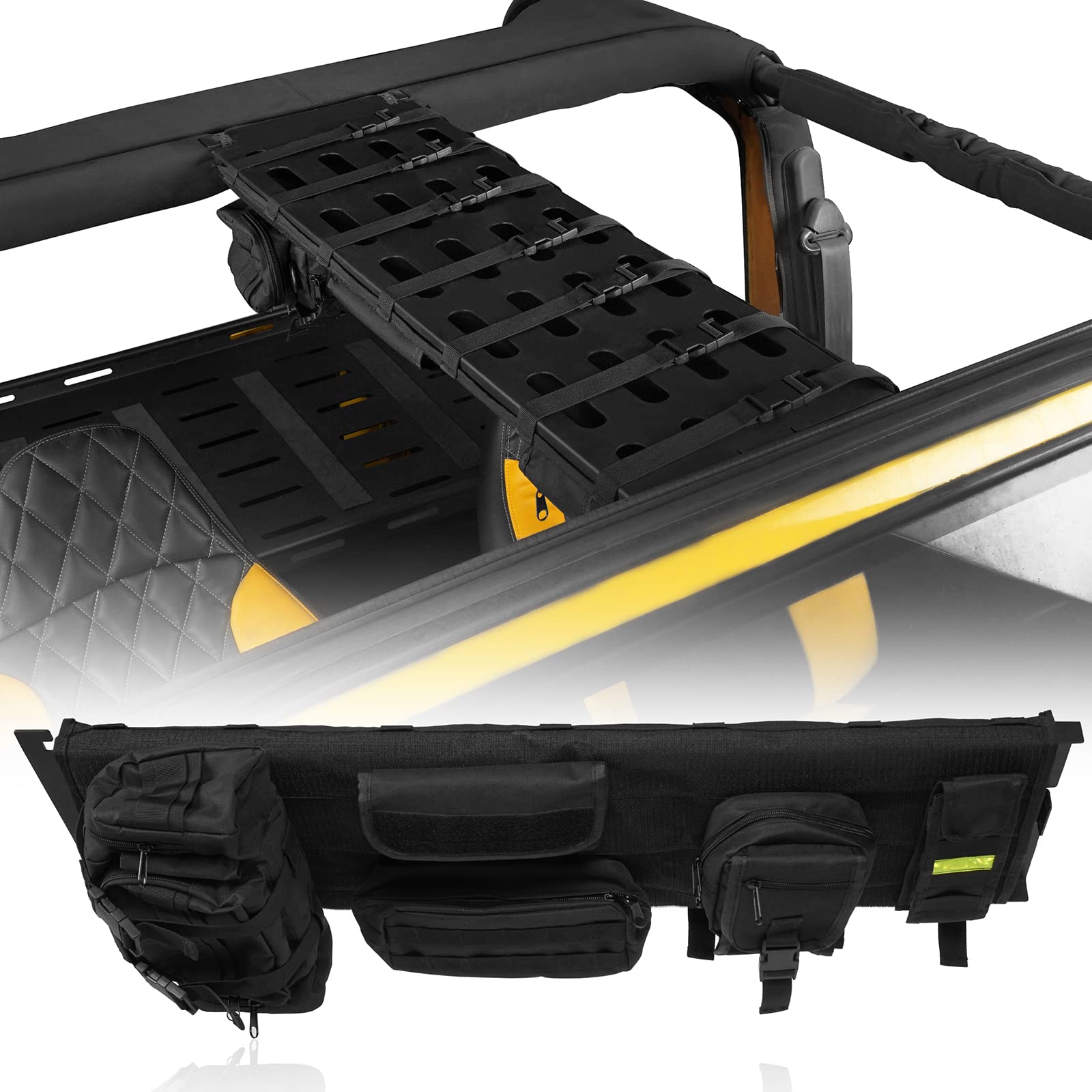 u-Box Jeep Wrangler TJ (1997-2002) Front Overhead Molle Panel Storage Bracket with Molle Pouches - Heavy Duty Organizer for Off-Road Gear, Tools & Accessories - Perfect for Camping, Overlanding & Adventure Trips
