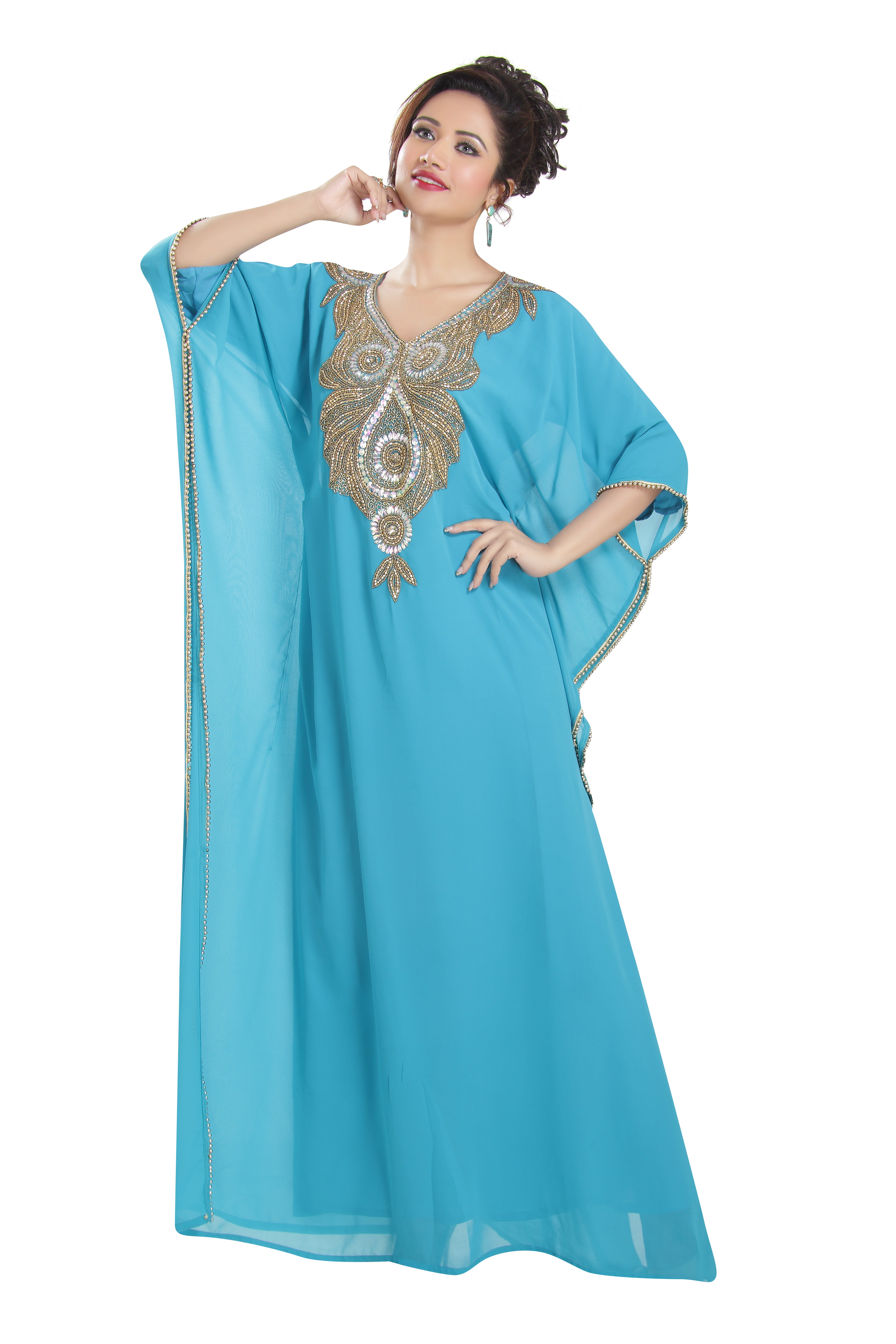 Designer Farasha Maxi Hand Embroidered Dress - Elegant Boho Floral Embellished Long Dress for Women | Perfect for Weddings, Parties & Summer Vacations