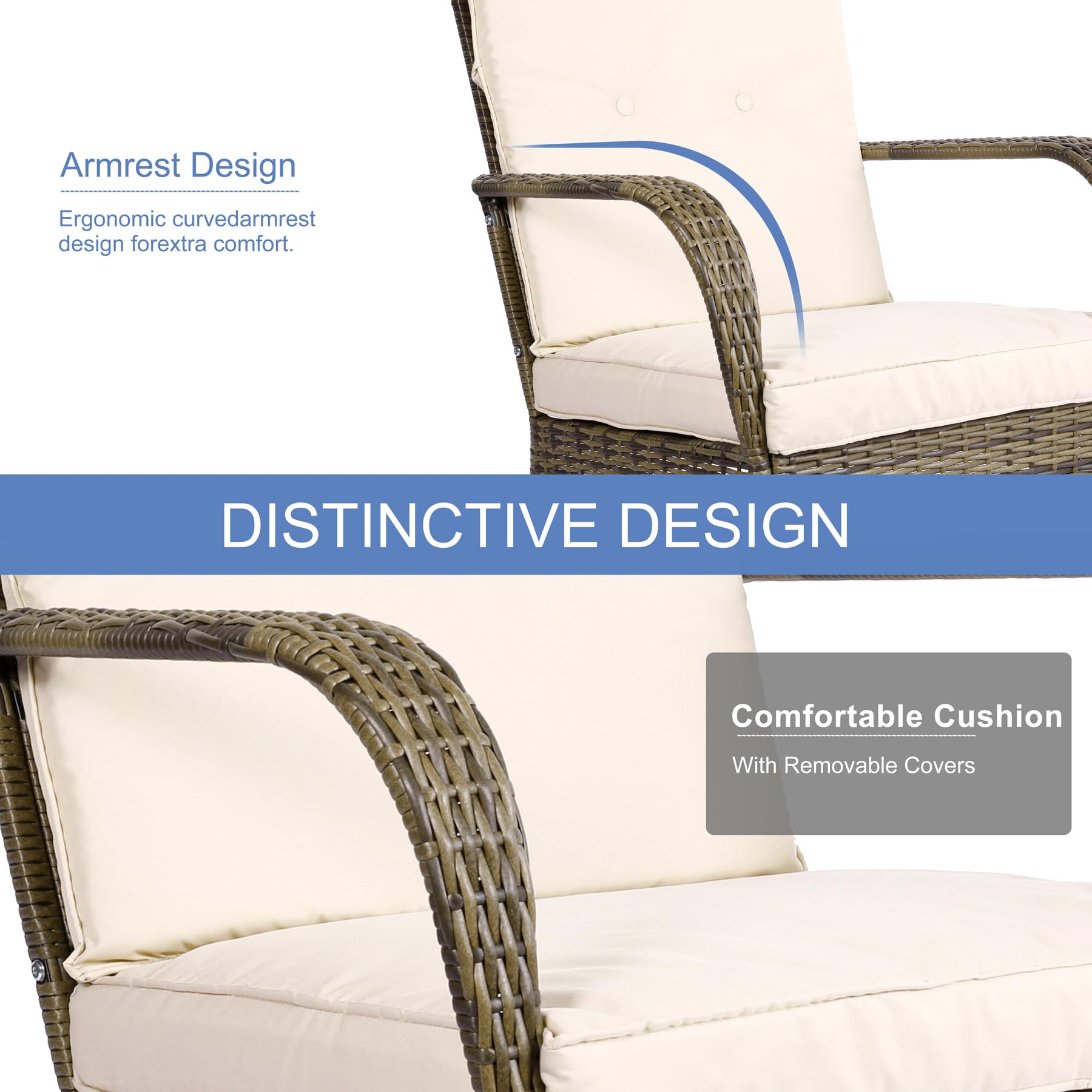 3-Piece Patio Conversation Set with Outdoor Rocking Chair & Wicker Bistro Table - Beige Porch Furniture for Deck, Garden, Poolside Relaxation | Perfect for Backyard Lounging, Outdoor Entertaining & Sunset Chats