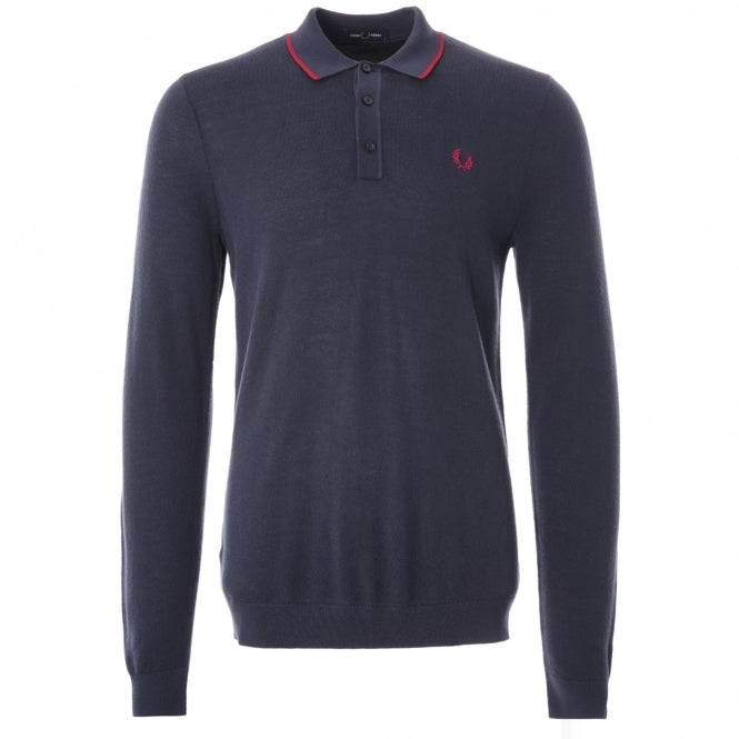 Men's Long Sleeve Tipped Knitted Shirt - Dark Carbon & Red Stripes | Casual Business Wear & Office Outfit