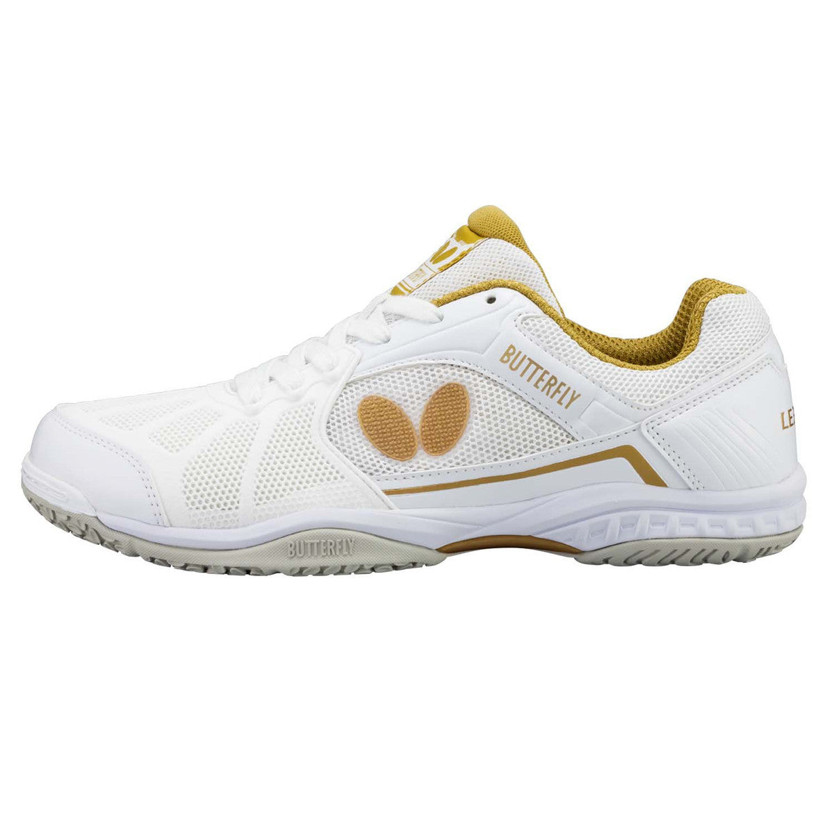 Butterfly Lezoline Rifones Table Tennis Shoes for Men & Women - White/Gold - Lightweight & Non-Slip for Indoor Court Sports - Perfect for Ping Pong, Badminton & Squash