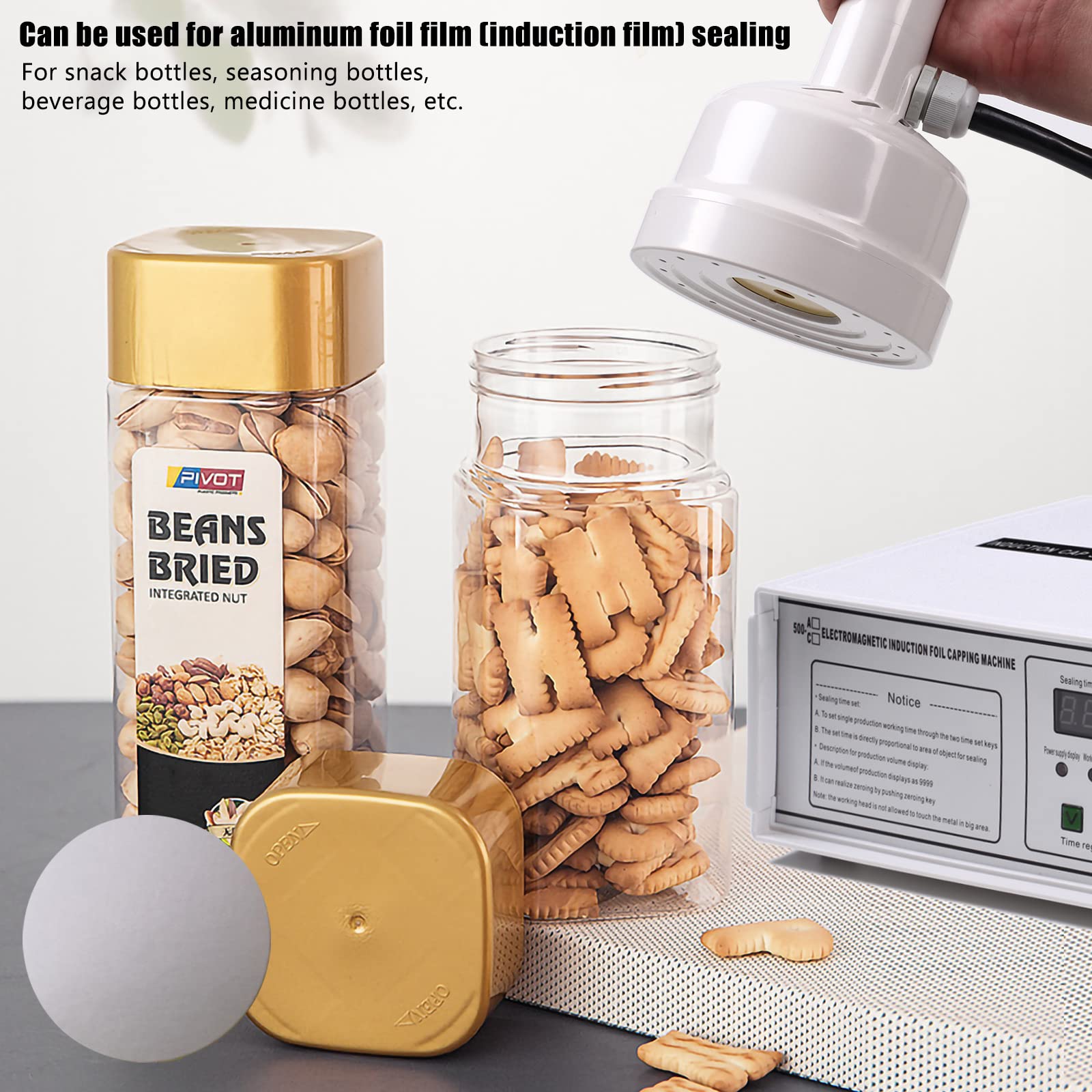 Premium Bottle Cap Sealer Machine - Manual Electromagnetic Induction Sealer for 20-100mm Plastic & Glass Bottles (500A-110V) - Ideal for Home Brewing, DIY Cosmetics & Small Business Packaging