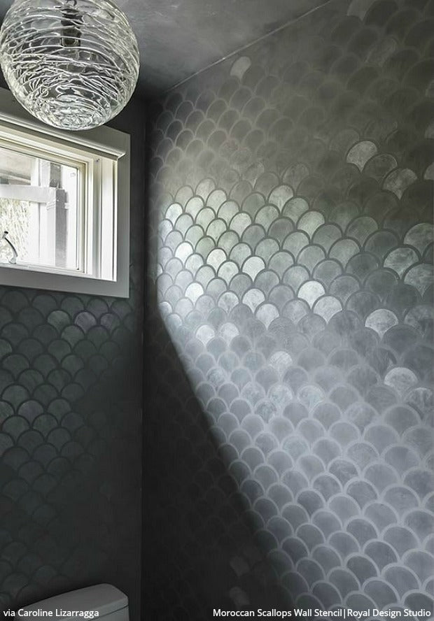 Moroccan Scallops Wall Stencil - DIY Home Decor Stencil for Walls, Ceilings & Furniture - Arabic Geometric Pattern Painting Template for Bedroom, Living Room & Nursery Decoration