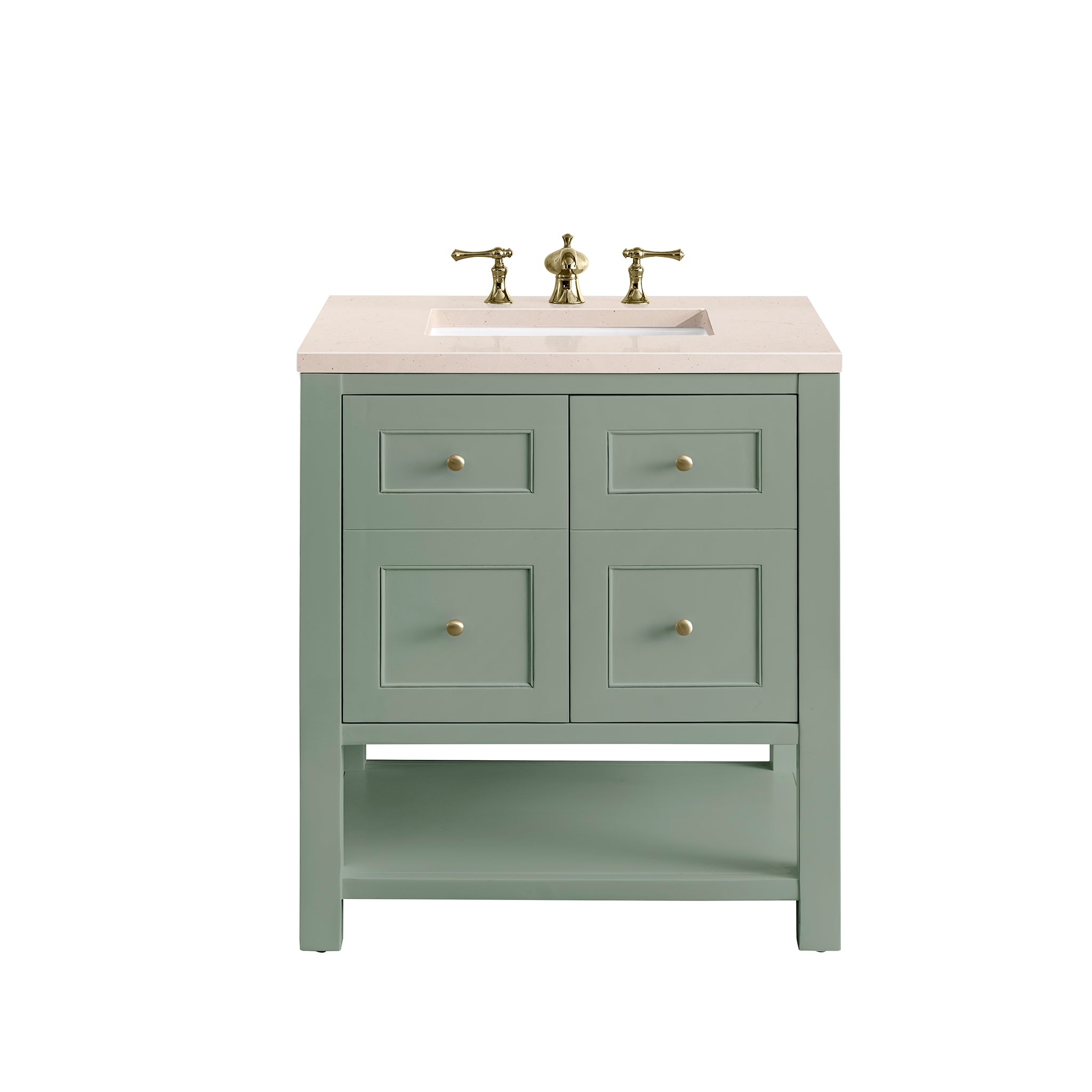 Breckenridge 30 Inch Single Bathroom Vanity with Smokey Celadon Finish & 3CM Eternal Marfil Stone Top - Perfect for Modern Master Bathrooms and Powder Rooms