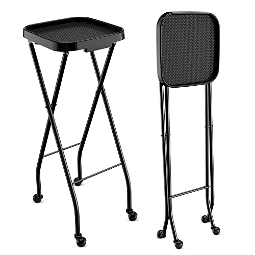 Professional Folding Salon Tray - Portable Beauty Trolley & Tattoo Rolling Cart Station (Black) - Ideal for Salon, Spa, Tattoo Parlor & Mobile Beauty Services