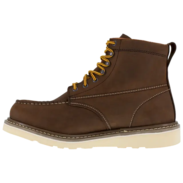 Reinforcer Steel Toe 6 Inch Wedge Work Boots for Men - Brown Safety Shoes for Construction, Warehouse & Outdoor Work | Slip Resistant & Comfortable