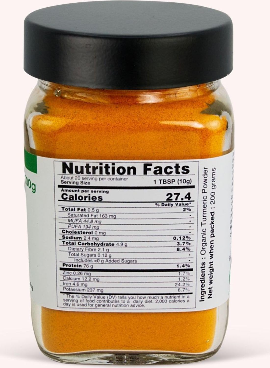 Pure Tree Certified Organic Turmeric Powder (Haldi) - 200g in Glass Jar | USDA Organic Spice for Cooking, Golden Milk & Health | Strong Antioxidant for Smoothies, Tea & Recipes