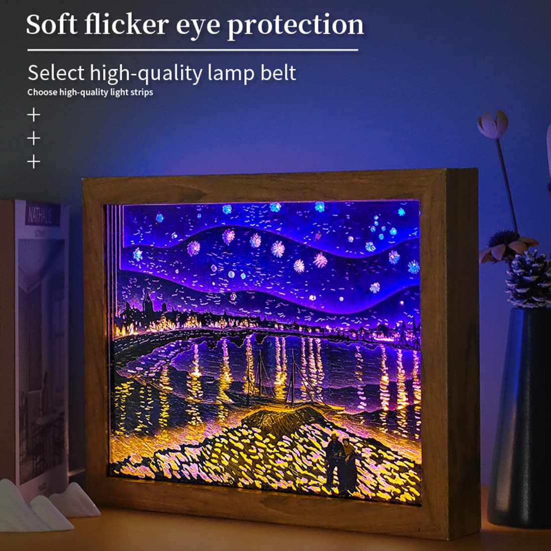 3D Paper Carving Night Light - Handmade Papercut Light Box with Starry Night Design, Decorative Mood Lamp for Home & Office, Perfect Birthday Gift for Kids & Adults | Bedroom Decor, Romantic Ambiance Lighting, Unique Present Idea