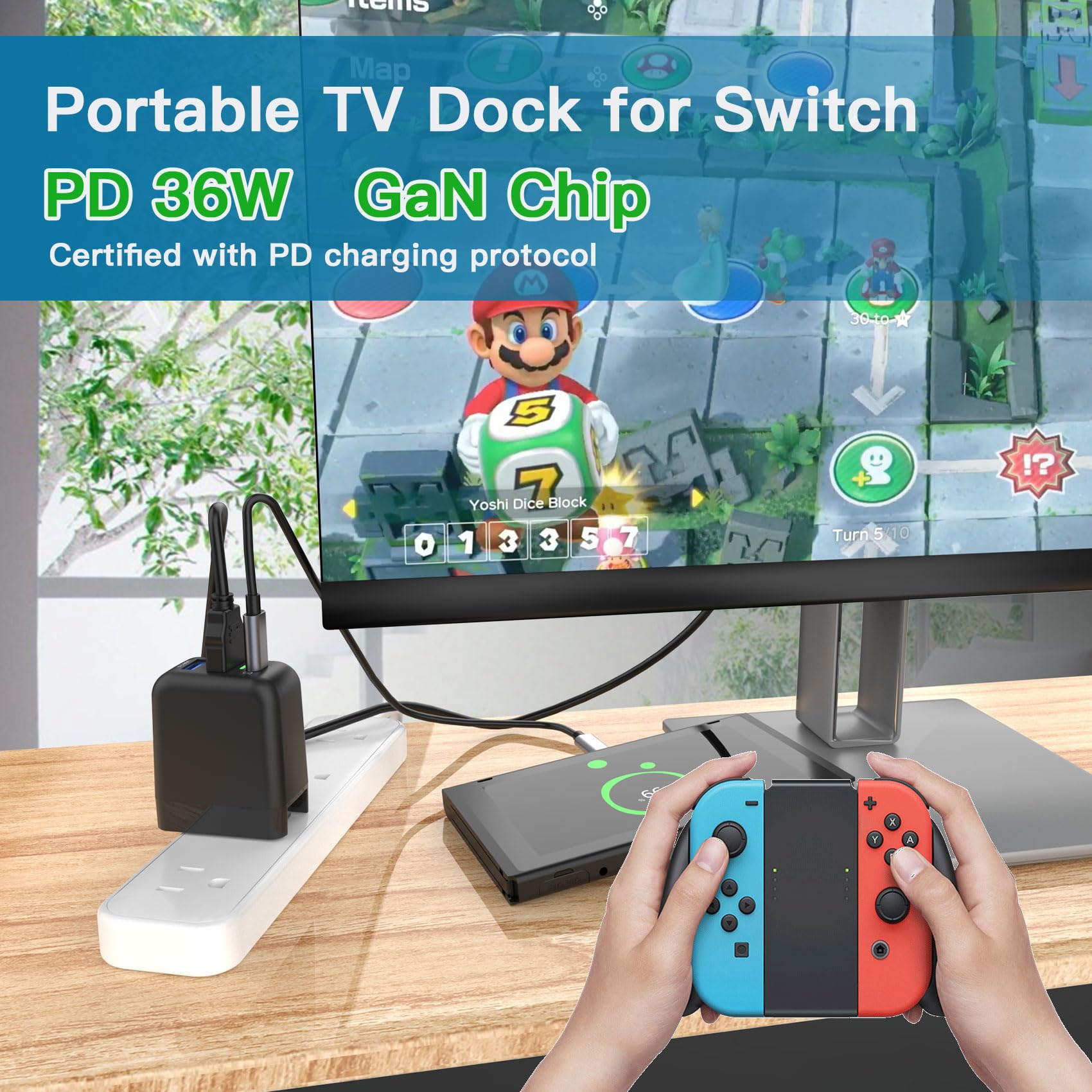 Mirabox 36W Portable TV Docking Station for Nintendo Switch - 4K@60Hz HDMI, USB 2.0 & PD USB-C Fast Charging Ports - Includes Full-Featured USB-C Cable - Perfect for Gaming on TV or Travel Charging