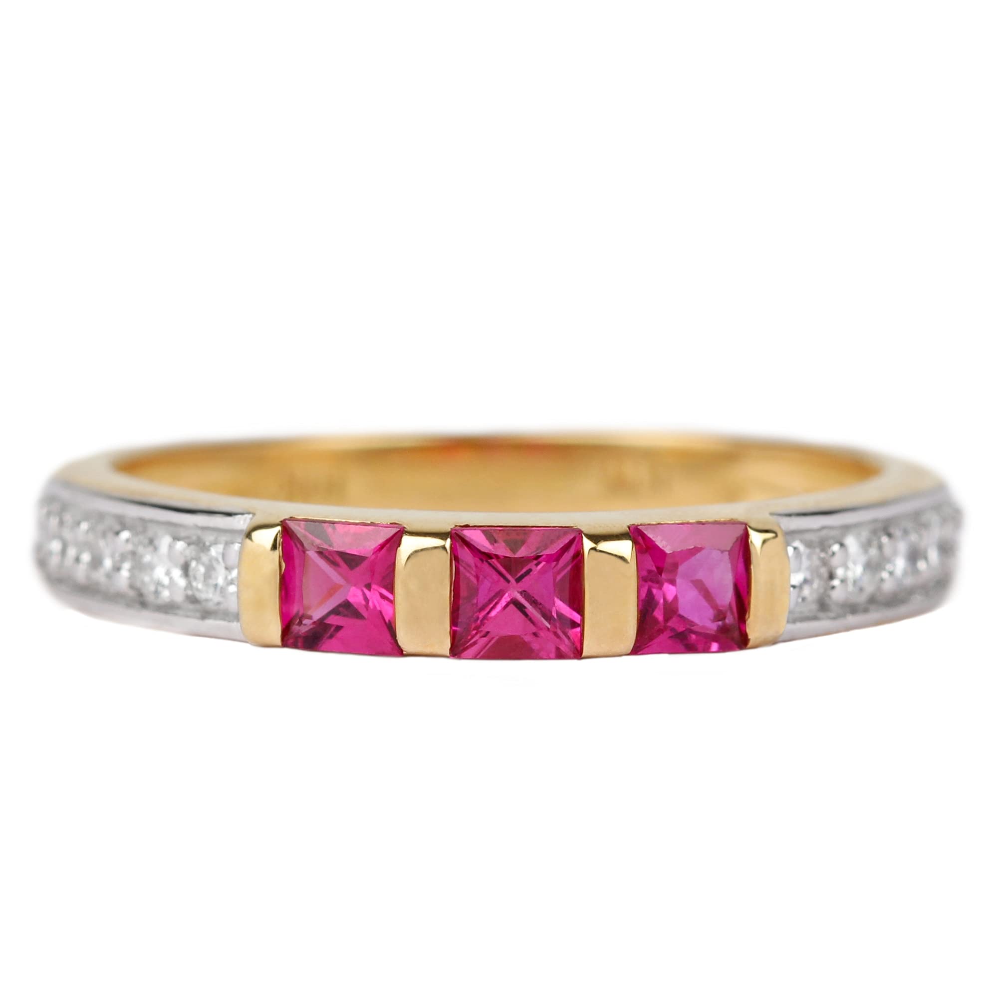 1 CT Princess Cut Ruby and Diamond Three Stone Ring - 14K Solid Gold Genuine Ruby Anniversary Ring for Women - Perfect for Weddings, Anniversaries & Special Occasions