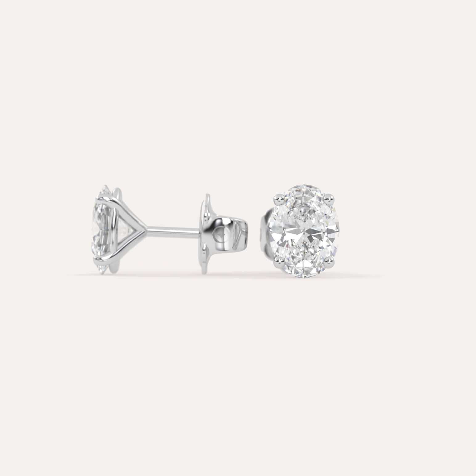 2 Carat Oval Diamond Stud Earrings 14K White Gold - Classic Elegant Jewelry for Women, Perfect for Weddings, Anniversaries & Special Occasions