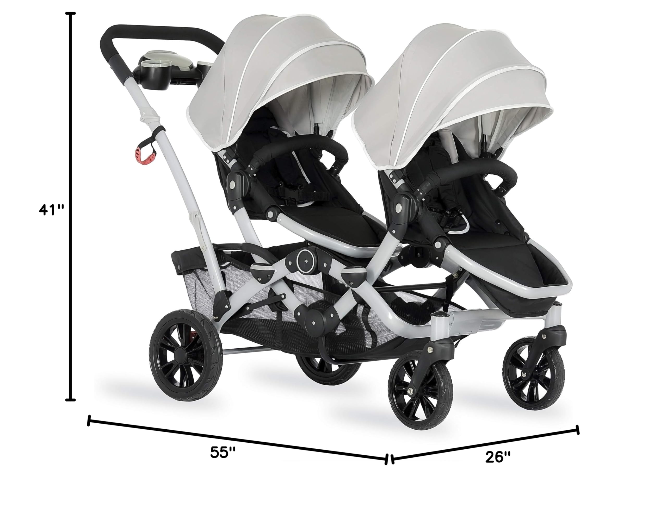 Dream On Me Track Tandem Double Umbrella Stroller - Lightweight Side by Side Stroller for Infant & Toddler, Multi-Position Reversible Seats with Recline, Large Storage Basket & Canopy - Perfect for Twins, Siblings or Daycare Use