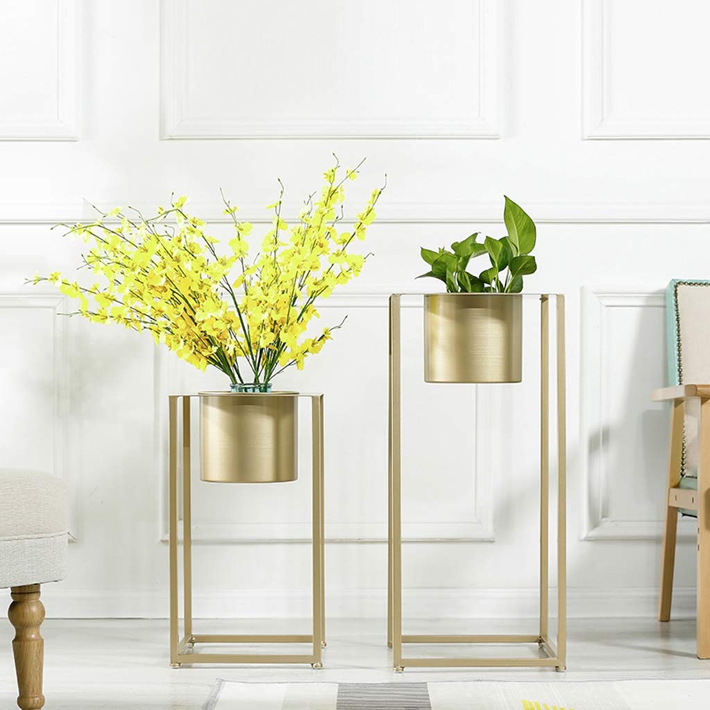Metal Iron Flower Pot Holder - 55CM Floor Standing Plant Stand for Living Room, Balcony, Garden | Gold Art Shelf for Home Decor & Gardening Tools Storage