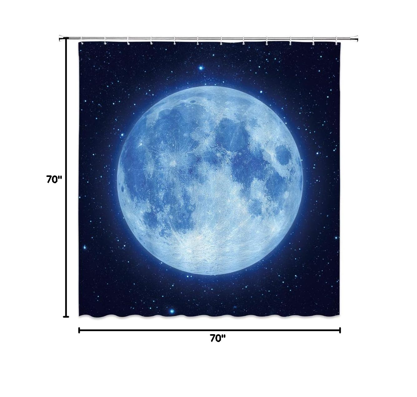 Glowing Moon Shower Curtain - Starry Sky Fantasy Bathroom Decor with Hooks, 70x70 Inch Navy Blue & Black Polyester Fabric for Spa-Like Relaxation