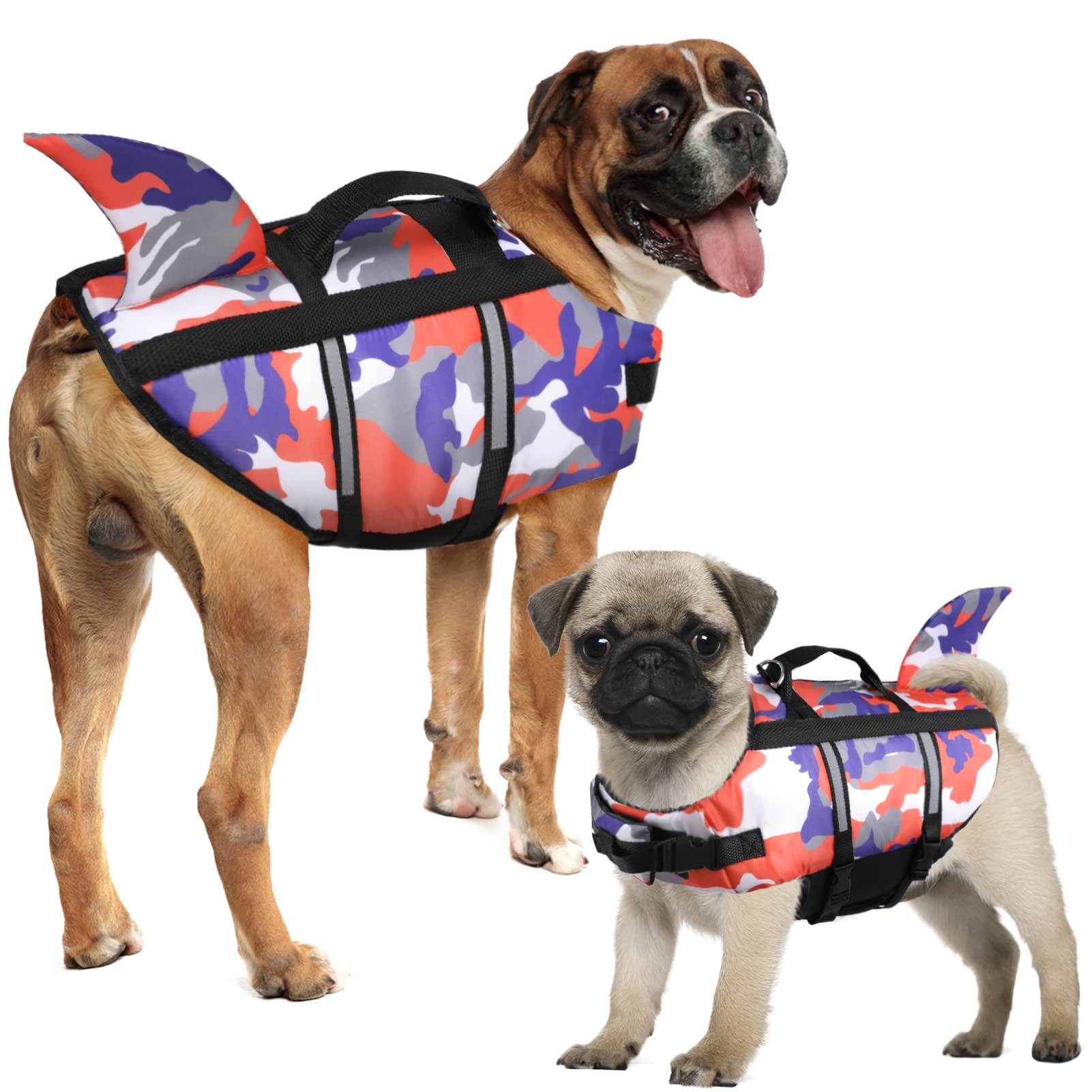ASENKU Dog Life Jacket Shark Vest - XX-Large Orange Pet Flotation Device with Rescue Handle for Swimming, Boating & Pool Safety - Perfect for Small Medium Large Dogs - Ideal for Beach Trips, Boat Rides & Water Activities