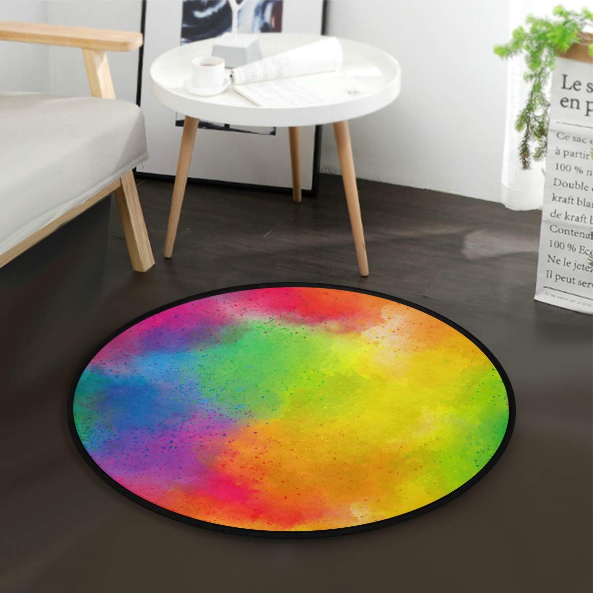 AGONA Colorful Tie Dye Soft Round Area Rug - Non-Slip Circle Floor Mat for Living Room, Bedroom, Kids Playroom & Nursery - 3 Feet Yoga Mat & Baby Crawling Mat - Perfect for Home Decor, Play Areas & Meditation Spaces