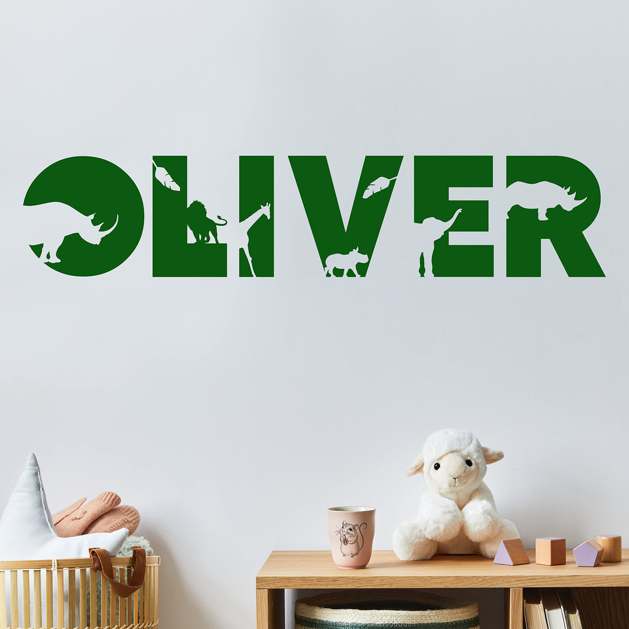 Custom Wall Name Decals - Safari & Jungle Animal Nursery Room Decor for Boys & Girls - Perfect for Kids Bedroom, Playroom & Nursery Wall Decorations