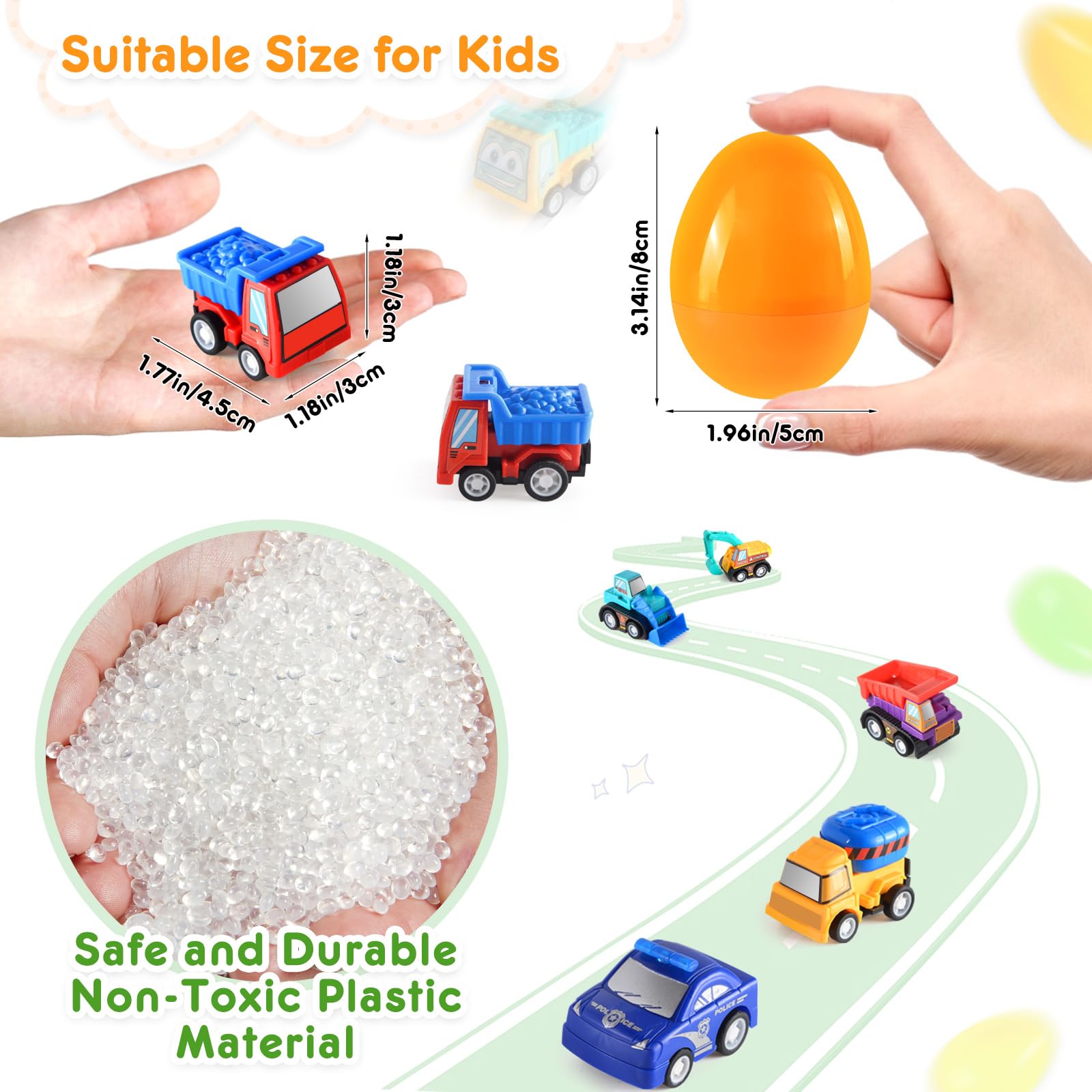 24-Pack Easter Toy Cars - Pull Back Construction Trucks & Police Cars for Kids Party Favors | Easter Egg Hunt Gifts, Classroom Prizes & Basket Stuffers | Great for Easter Celebrations, Birthday Parties & School Rewards