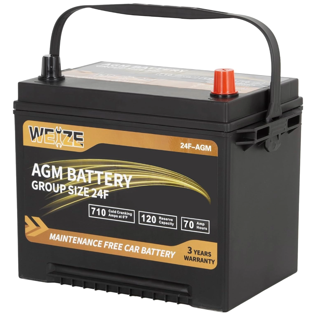 WEIZE Wise Series 24F AGM Car Battery - 12V 70Ah 710CCA Deep Cycle Automotive Replacement Battery for Trucks, SUVs, and Marine Vehicles - Perfect for Off-Roading, Boating, and Heavy-Duty Applications
