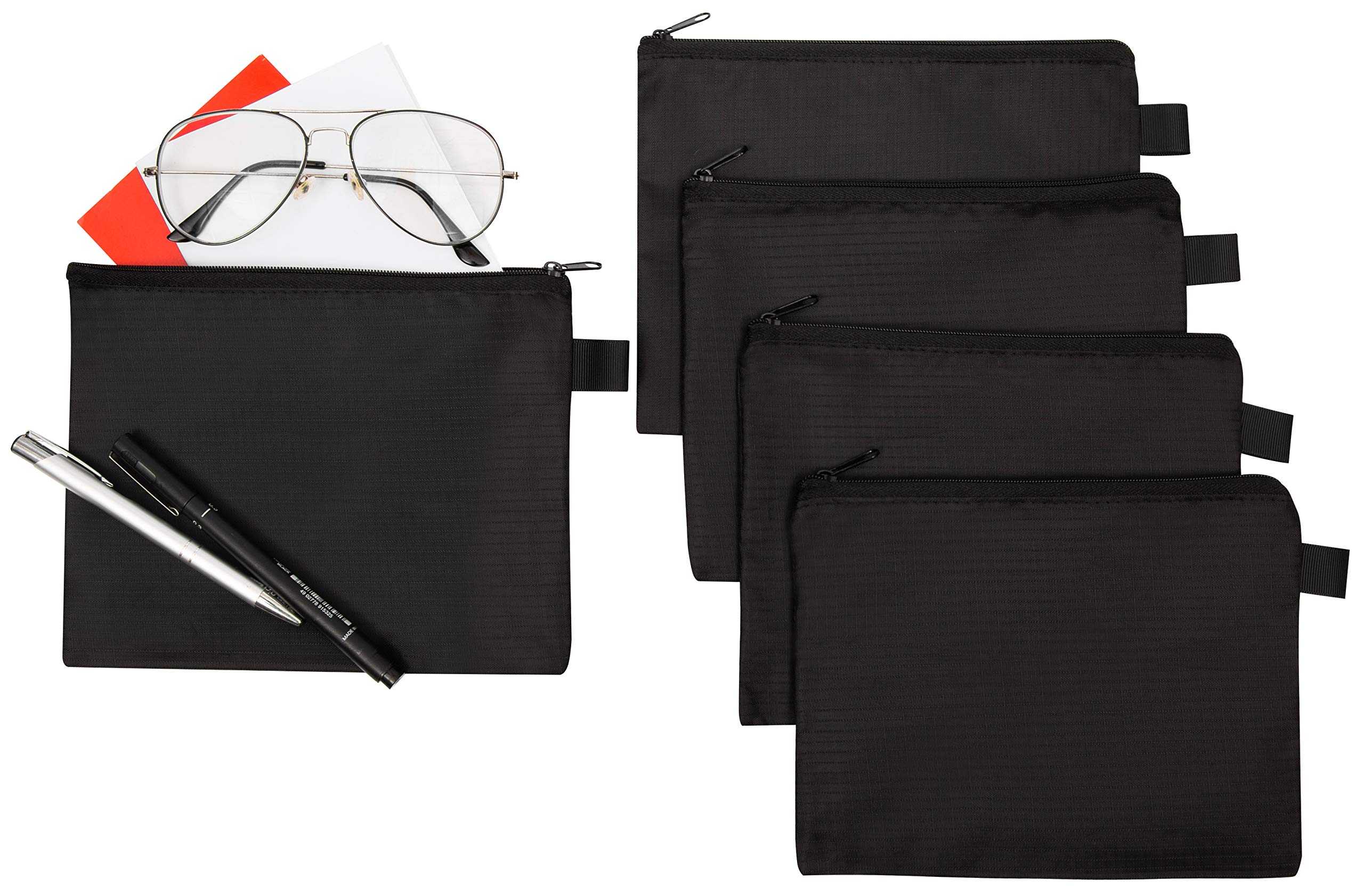 5-Pack Black Zipper Pouch Set (8x6 Inches) - Waterproof Travel Organizer for Toiletries, Cosmetics, Pens & Office Supplies - Perfect for Travel, Home & Office Organization