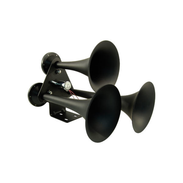 Black Triple Train Air Horn Kit for Trucks - 12V & 24V Heavy Duty OTH 1430CZ BK - Perfect for Semi Trucks, Emergency Vehicles & Off-Roading