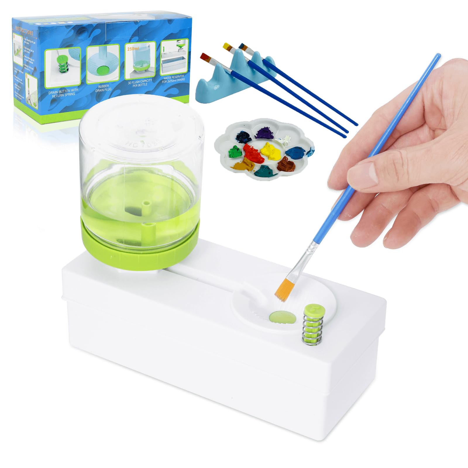 Premium Paint Brush Cleaner Tool with Rinse Cup & Water Dispenser - Ideal for Artists, Watercolor Enthusiasts & DIY Painting Projects | Includes Free Pen Holder & Paint Tray | Perfect for Studio, Classroom & Home Art Stations