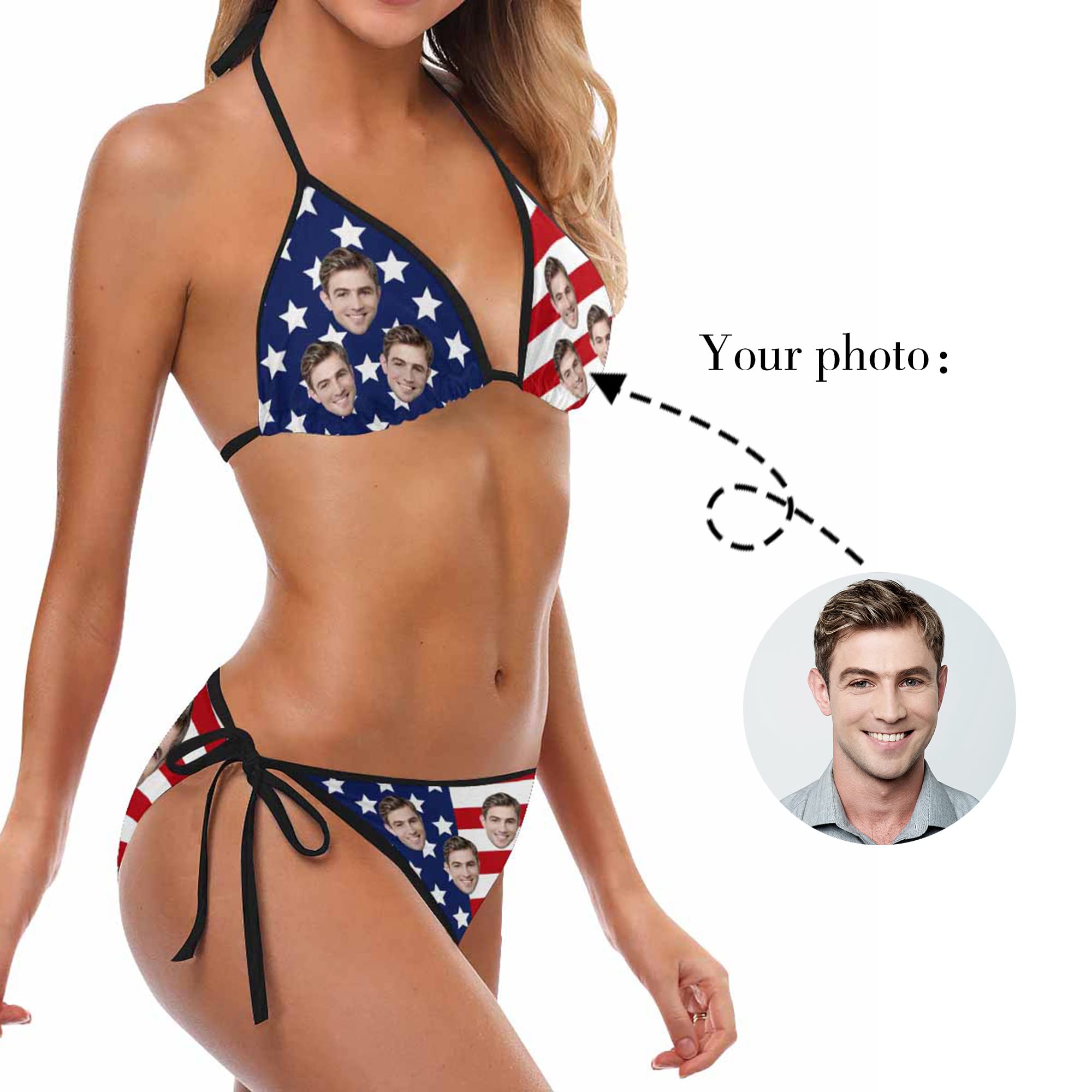 Custom Printed Men's Faces Women's Two Piece Bikini Set - Funny Couple Swimwear for Beach, Pool Party & Summer Vacation | Great Gift for Wife/Girlfriend