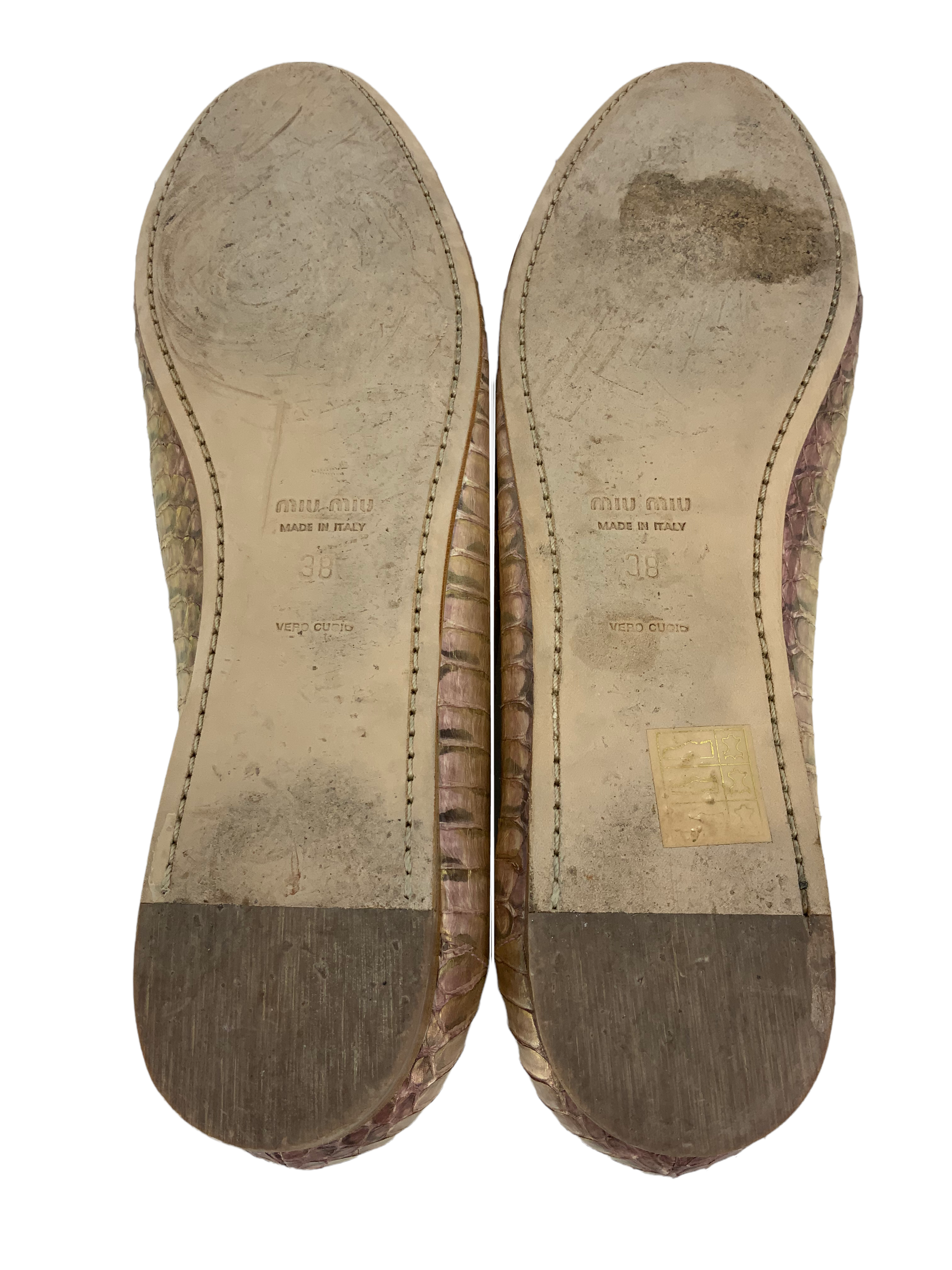 Miu Miu Women's Metallic Snakeskin Ballet Flats - Size 8 | Comfortable & Stylish Pointed Toe Shoes for Work, Party & Everyday Wear