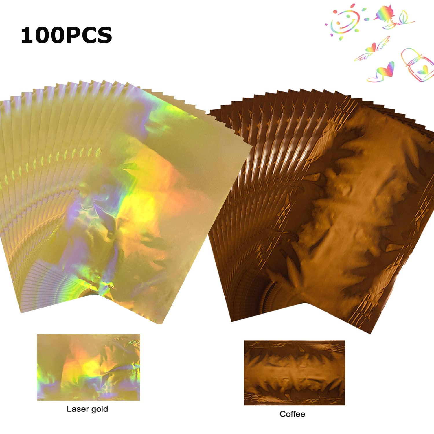 100PCS Glimmer Hot Foil Sheets - Metallic Variety Pack with 10 Beautiful Colors | 7.9x11.4 Inch Toner Reactive Foil for Laser Printers & Laminators | Perfect for Scrapbooking, DIY Paper Crafts, Card Making & Gift Wrapping