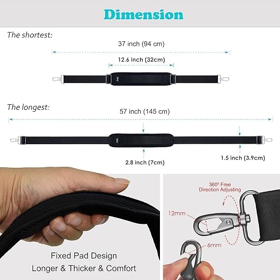 ZINZ Padded Adjustable Shoulder Strap Replacement for Handbags, Totes & Messenger Bags - Comfortable & Durable Bag Strap for Women & Men - Perfect for Work, Travel & Daily Use