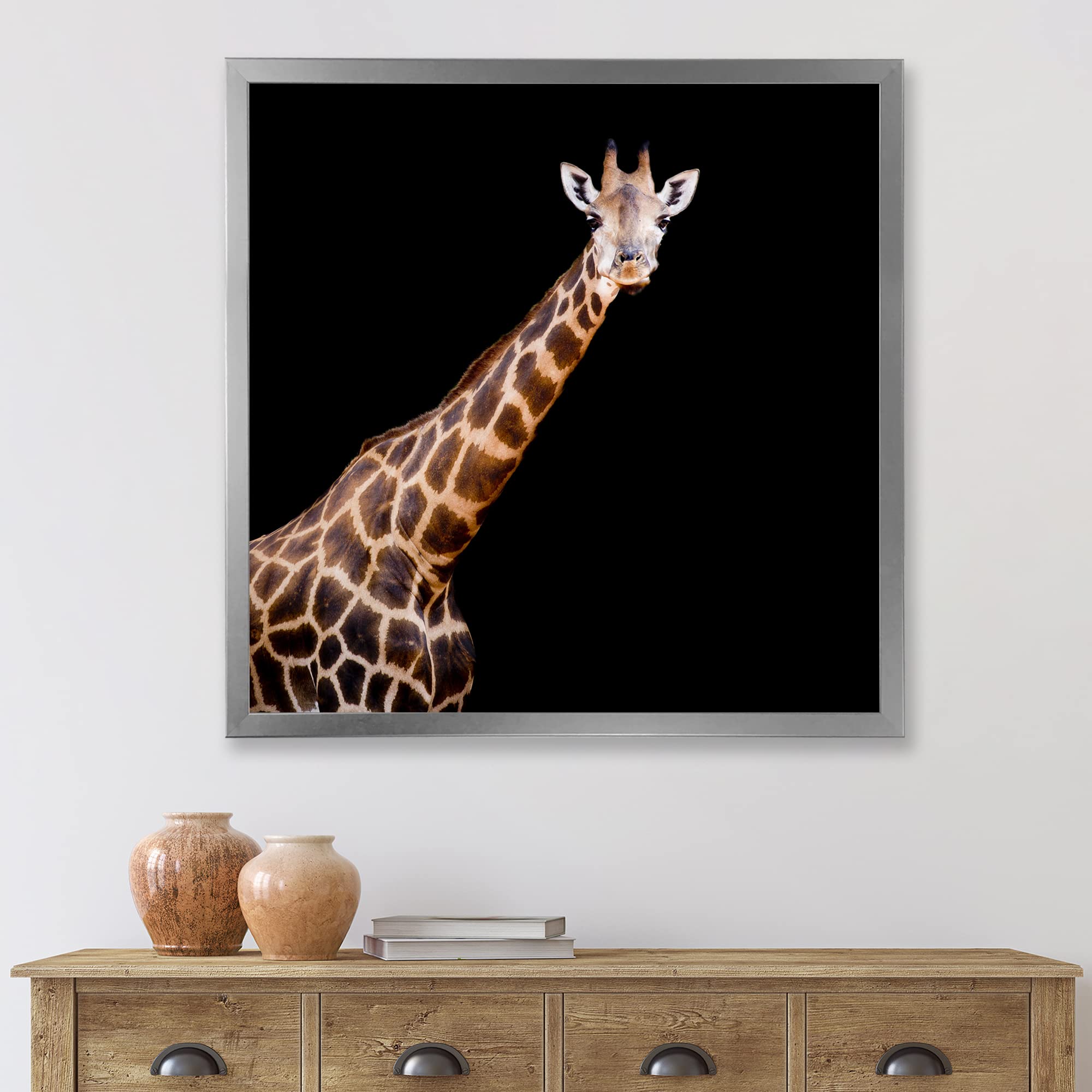 DesignQ Giraffe Portrait VII - Farmhouse Framed Wall Art Decor for Living Room, Bedroom & Office