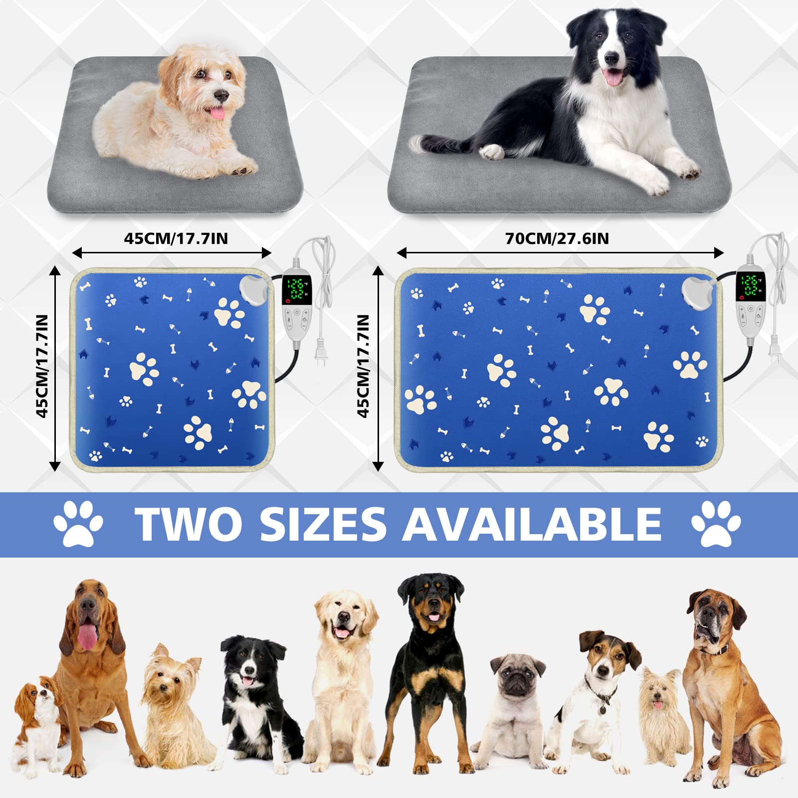 Electric Pet Heating Pad for Cats & Dogs - Adjustable Temperature & Timer, Soft Cover - Cozy Warming Bed Mat for Winter, Arthritis Relief & Comfortable Sleep