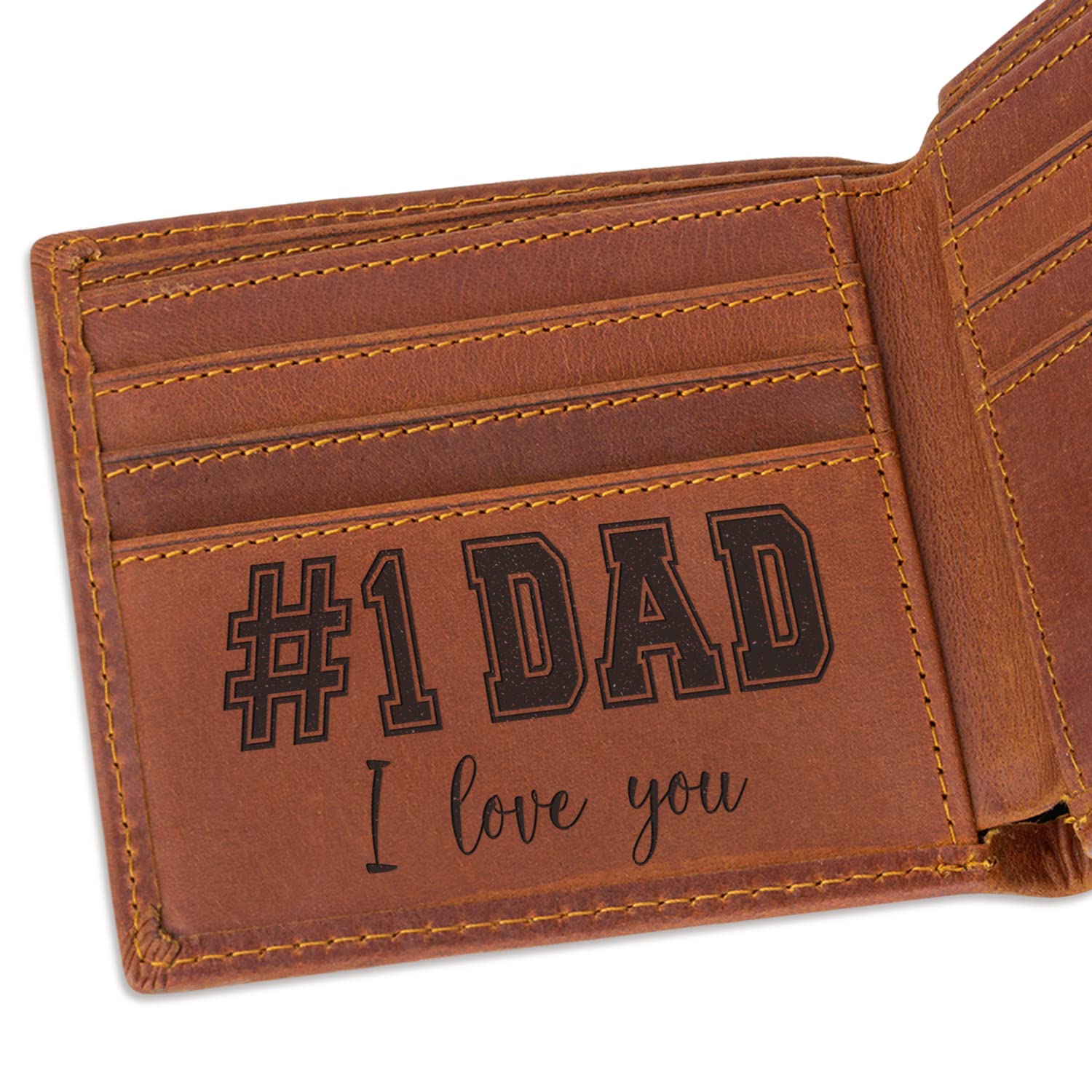 Personalized Leather Wallet for Men - Engraved Gift for Dad, Birthday, Christmas & Father's Day - Premium Mens Wallet with Custom Engraving (Perfect for Everyday Use & Special Occasions)