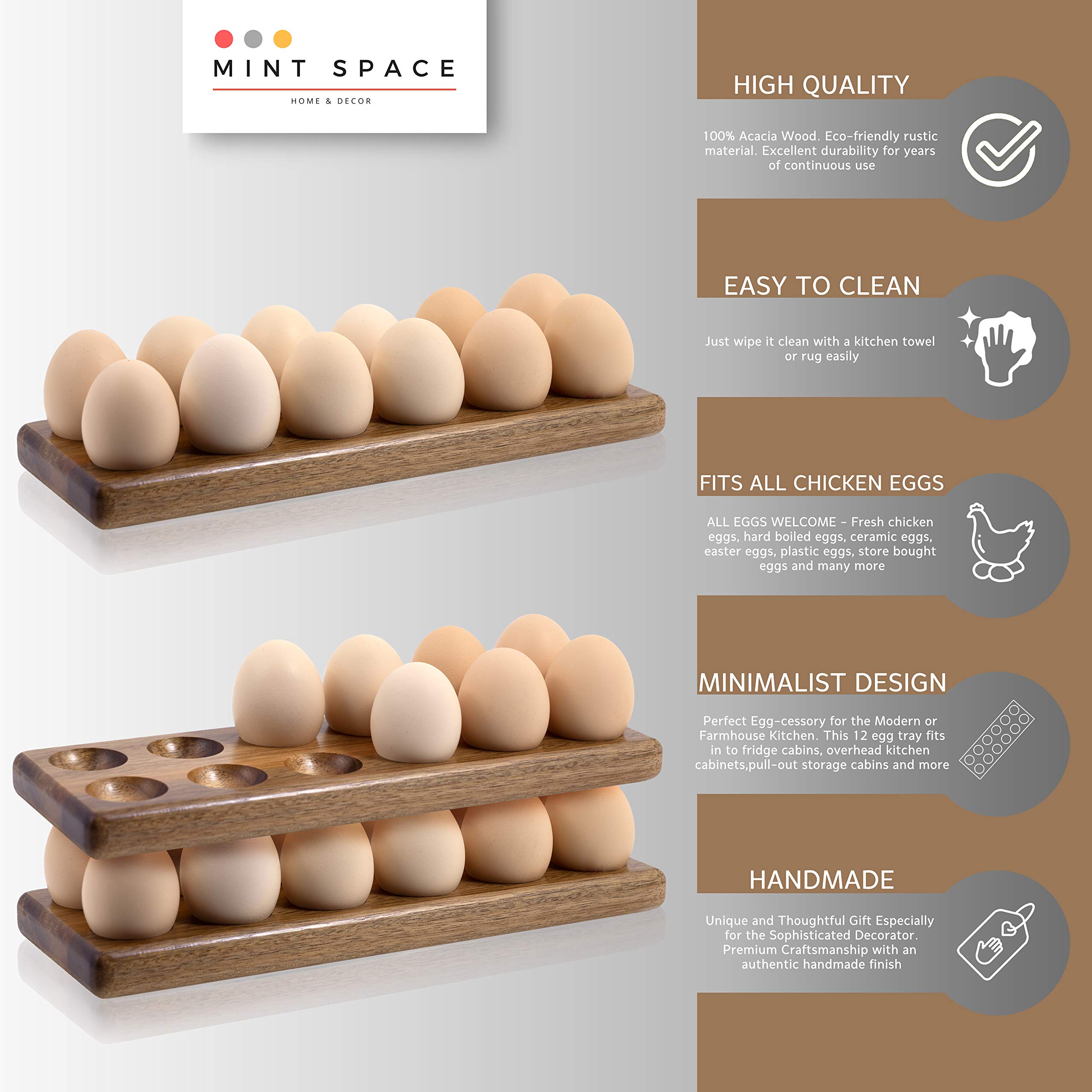 Rustic Wooden Egg Holder Tray - 12 Egg Storage for Refrigerator, Countertop, Chicken Coop & Camping | Farmhouse Fresh Egg Display & Deviled Egg Serving Platter for Kitchen & Outdoor Use