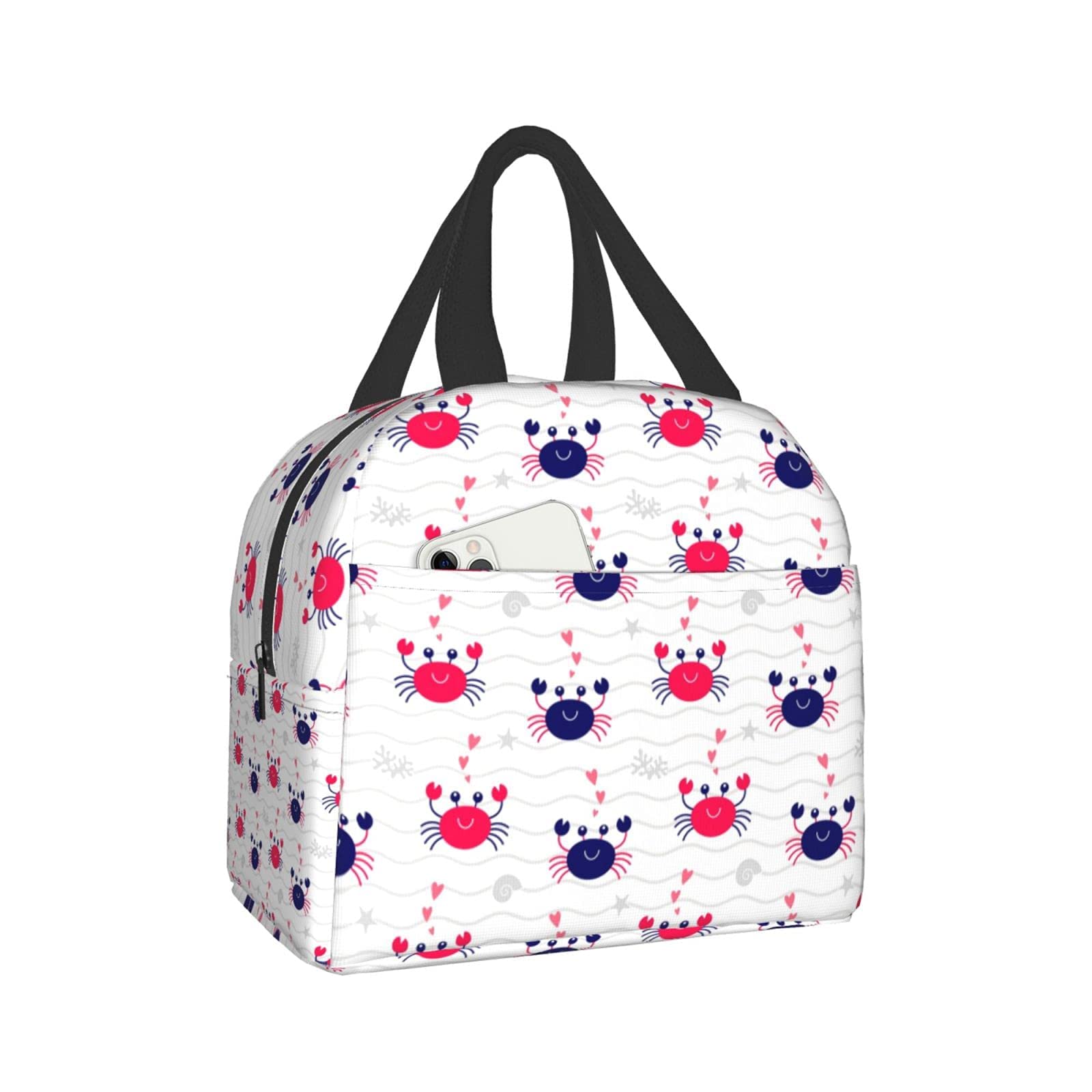 Insulated Red & Blue Crab Lunch Bag for Women & Men - Leakproof Tote Lunch Box for School, Work, Travel, Picnic & Outdoor Activities | Cute & Functional Food Container