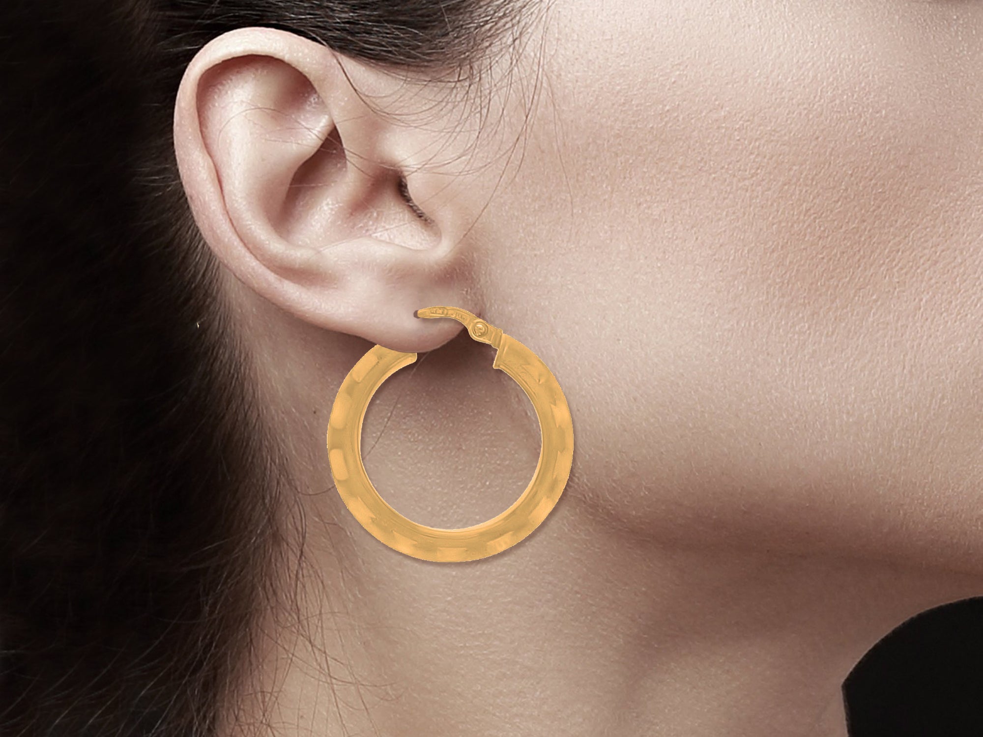 24mm Diamond Cut Satin Finish 14K Yellow Gold Hoop Earrings for Women - Perfect for Everyday Wear, Parties & Special Occasions