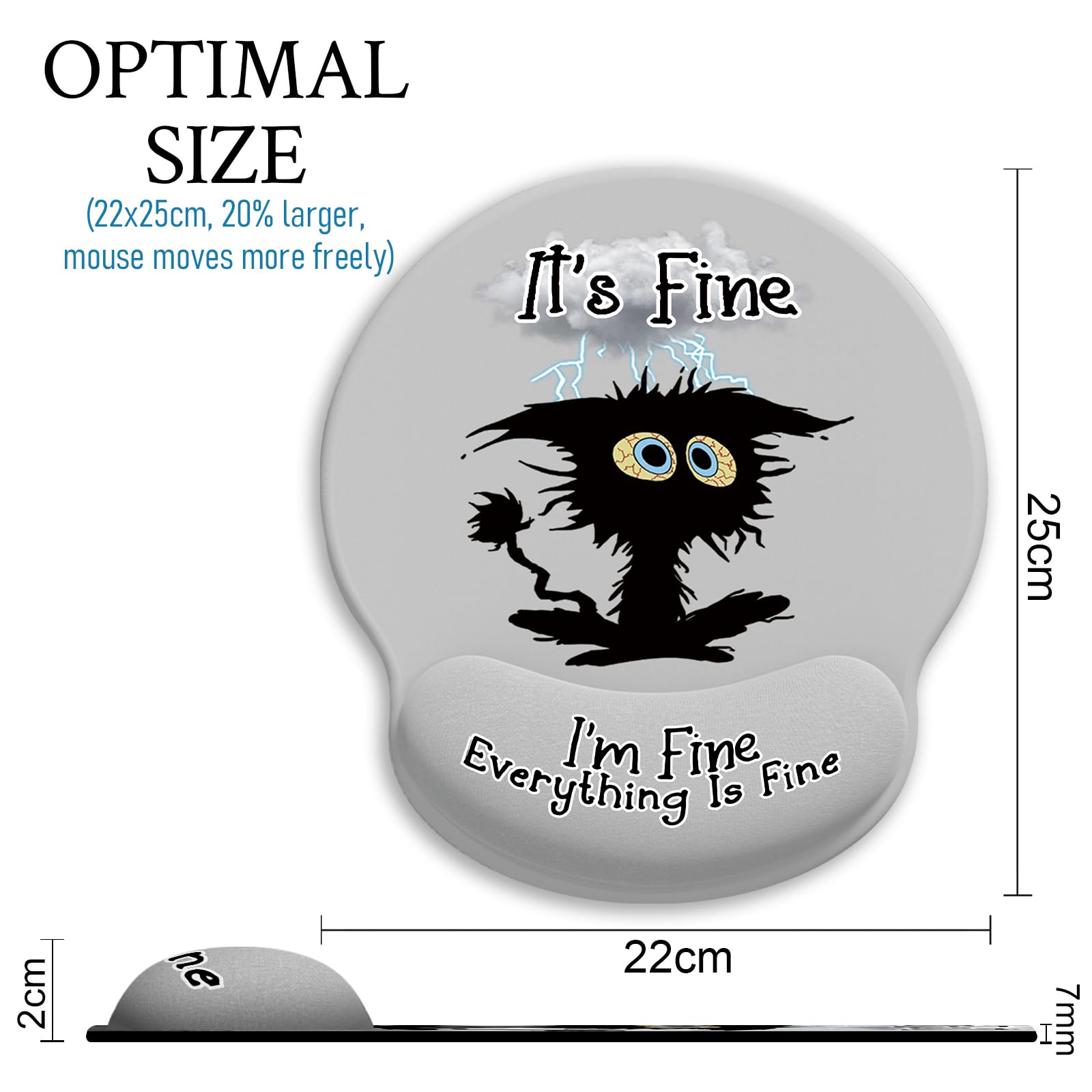 Ergonomic Mouse Pad with Wrist Support - Non-Slip Pain Relief PU Base - Cute Black Cat Design for Gaming & Office Use - Perfect for Desk Accessories, Computer Work & Long Hours Typing