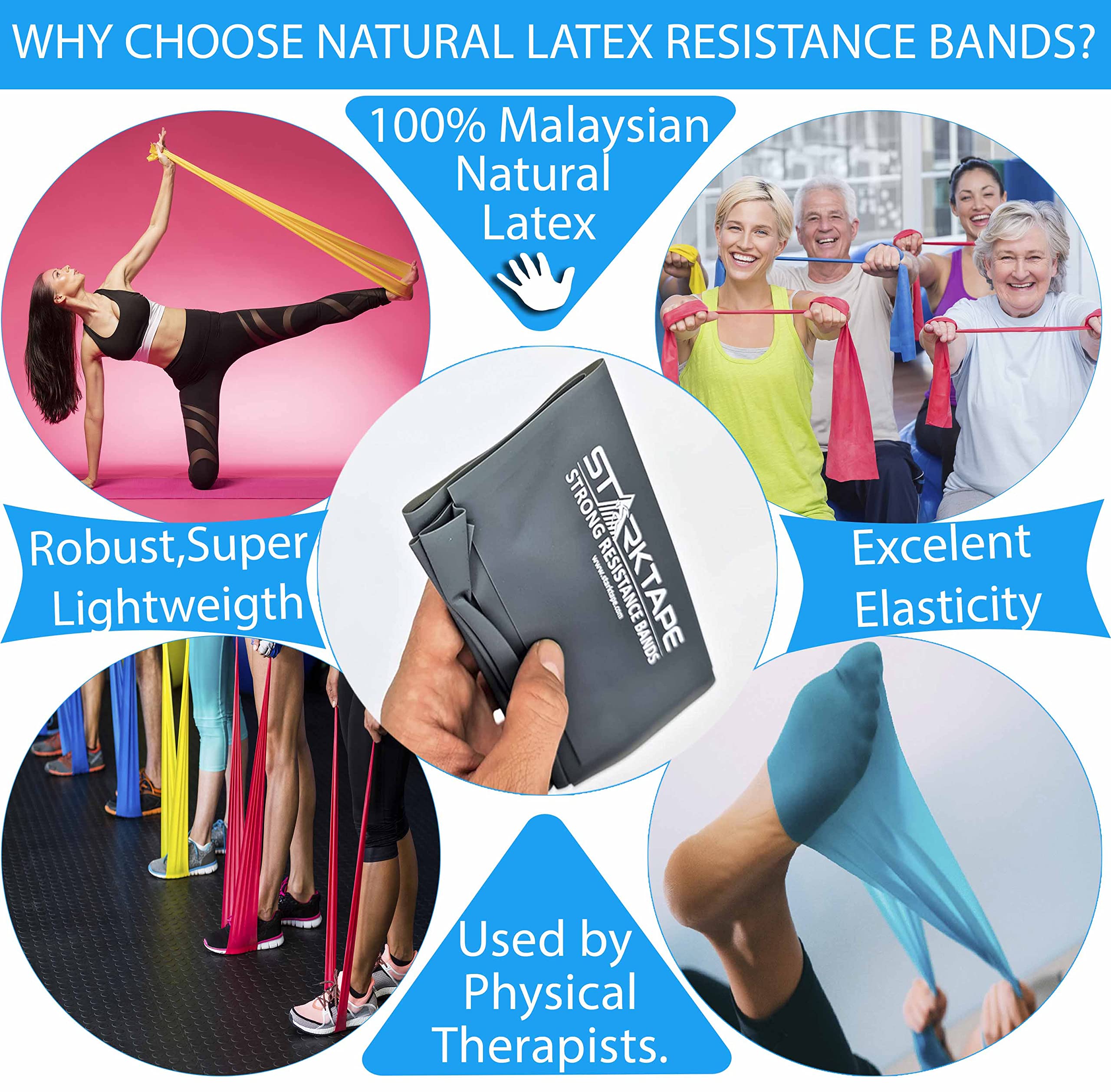 Professional Resistance Bands Set - Elastic Latex Therapy Bands for Home Workouts, Yoga, Pilates, Gym Training & Physical Rehabilitation - Ideal for Strength Training, Stretching & Recovery Exercises