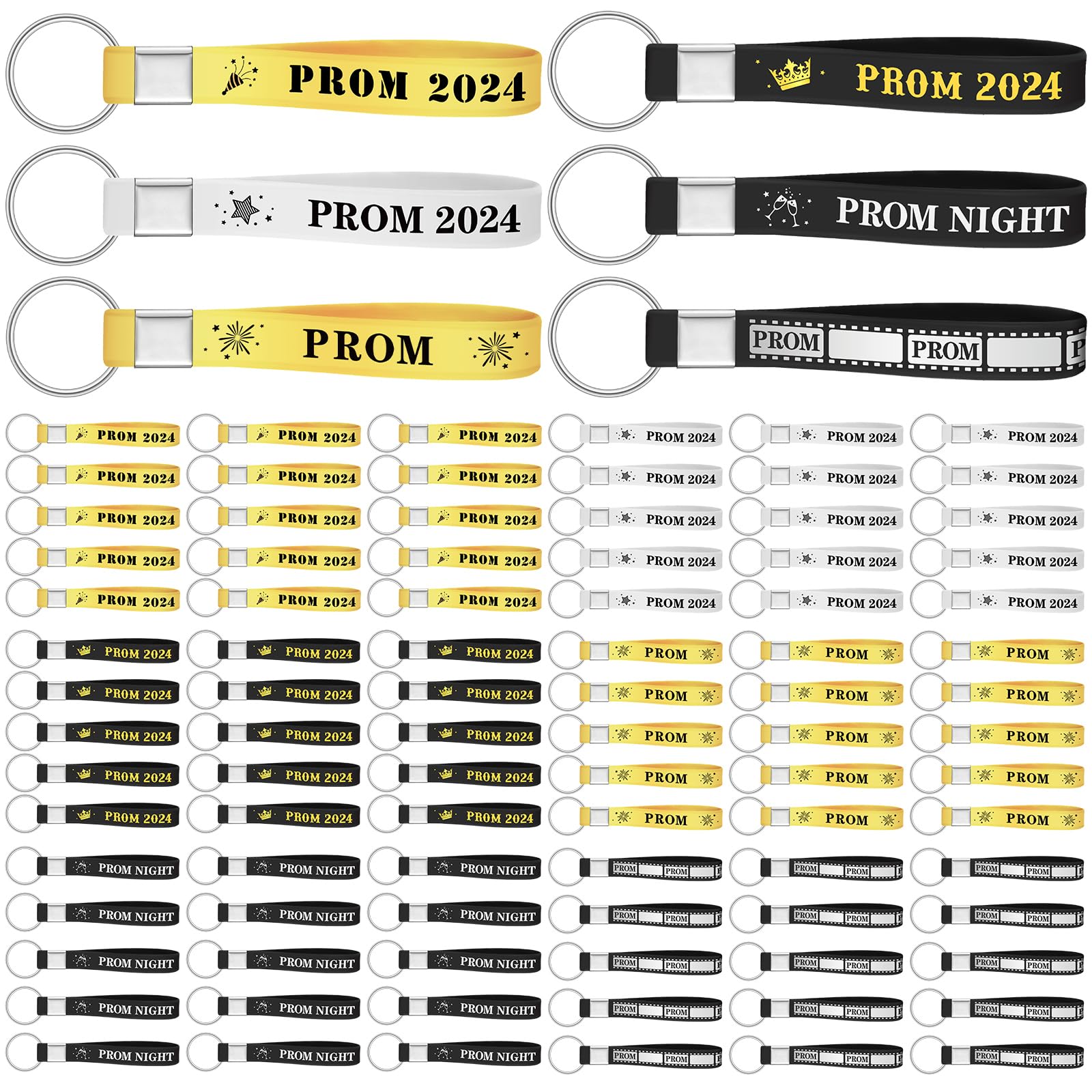 Bucherry 2025 Prom Keychain Set - 96 Pcs Silicone Rubber Graduation Keychains & Bracelets for Prom Party Favors, Graduation Gifts, and High School Celebrations - Perfect for Prom Night, Senior Week, and Graduation Party Decorations