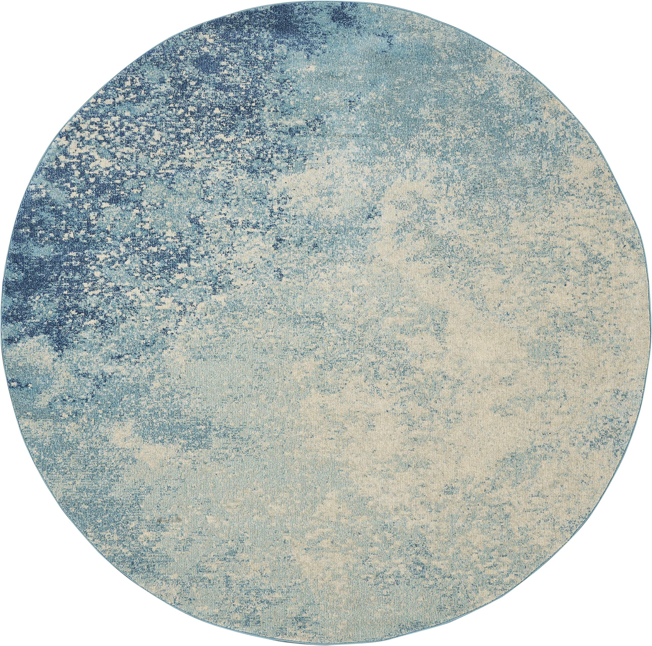 Nourison Passion Navy/Light Blue 8' Round Area Rug - Modern Abstract Design, Easy Cleaning, Non-Shedding - Perfect for Bedroom, Living Room, Dining Room & Kitchen Decor