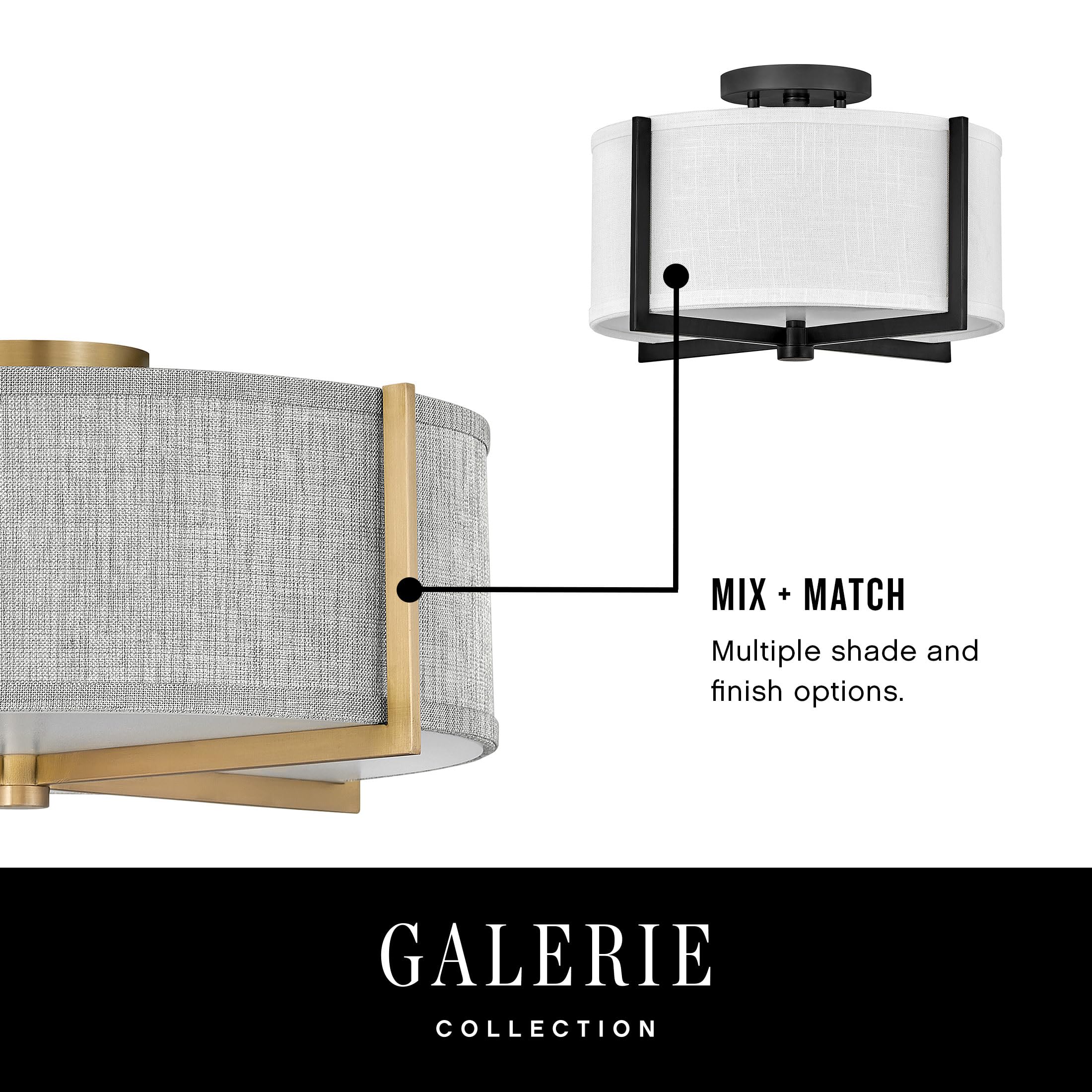 Hinkley Axis Two Light LED Semi-Flush Mount Ceiling Fixture - Galerie Collection with Black Finish & Heathered Gray Slub Shade - Perfect for Bedroom, Living Room, and Hospitality Spaces