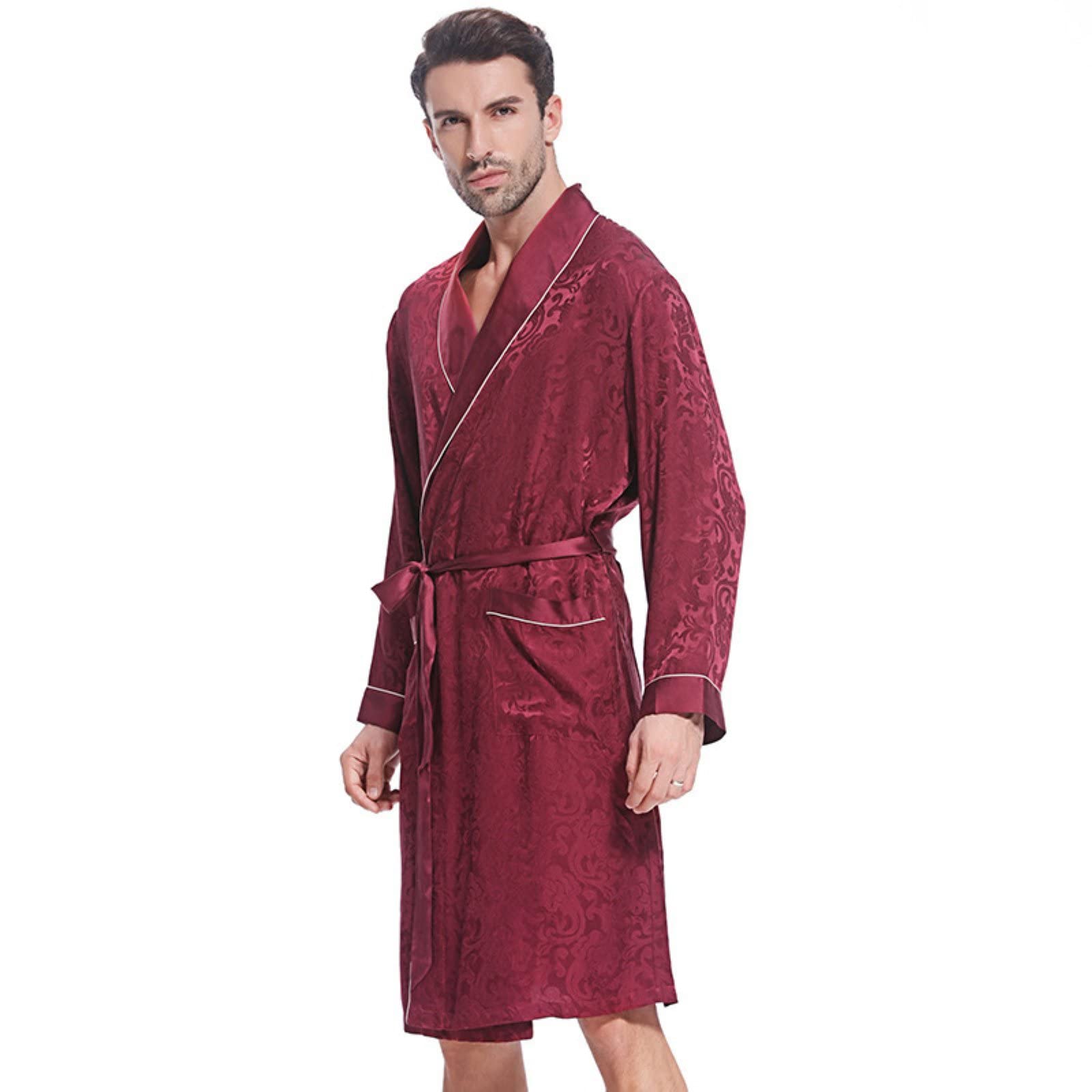 Premium Men's Silk Robe - 100% Mulberry Silk Long Sleeve Loungewear, Bathrobe & Pajama Set for Men - Perfect for Spa Days, Relaxing at Home & Luxury Gifts