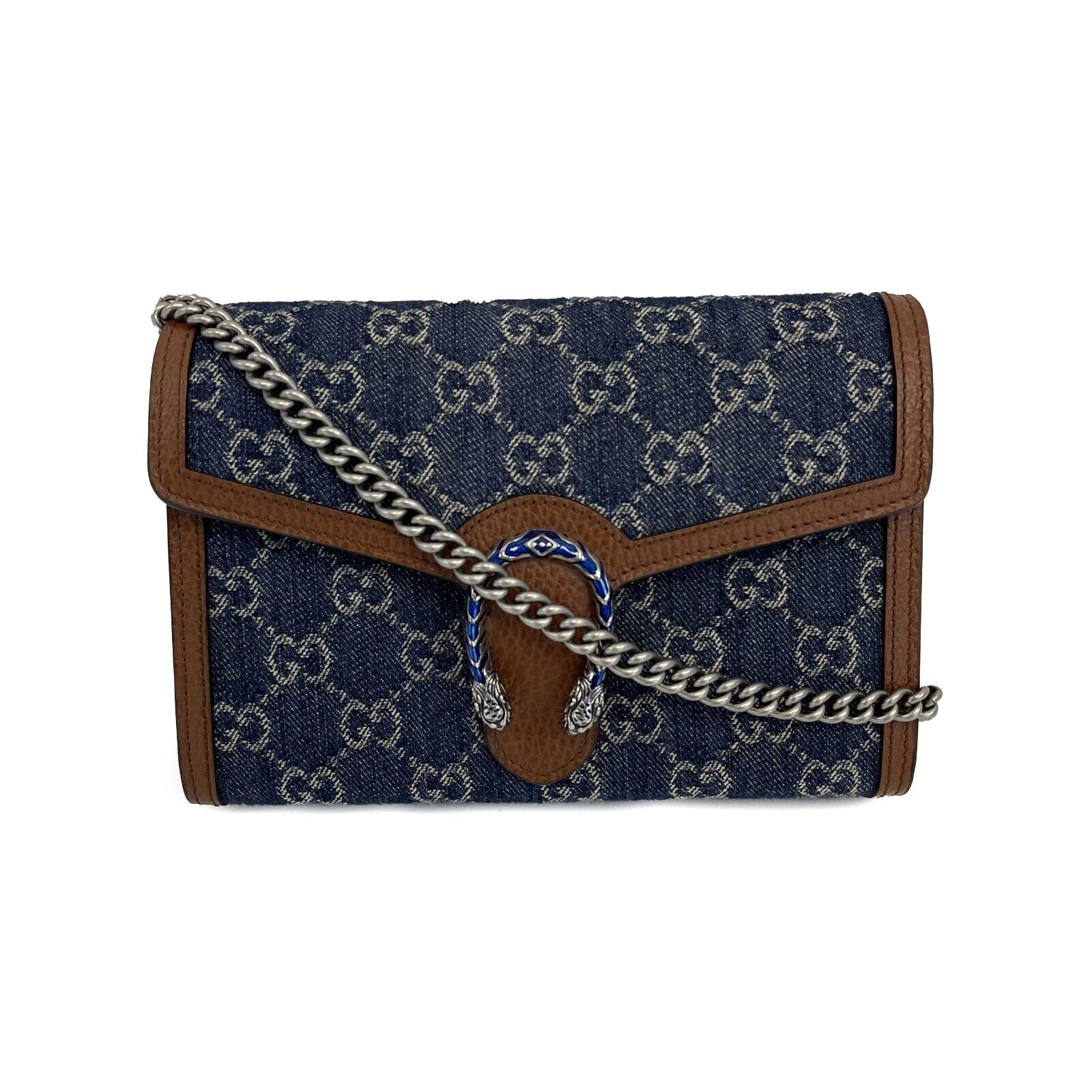 Gucci Dionysus GG Denim Shoulder Bag - Blue & Brown Leather Crossbody Bag with Adjustable Shoulder Chain | Perfect for Casual Outings, Date Nights & Travel Accessories
