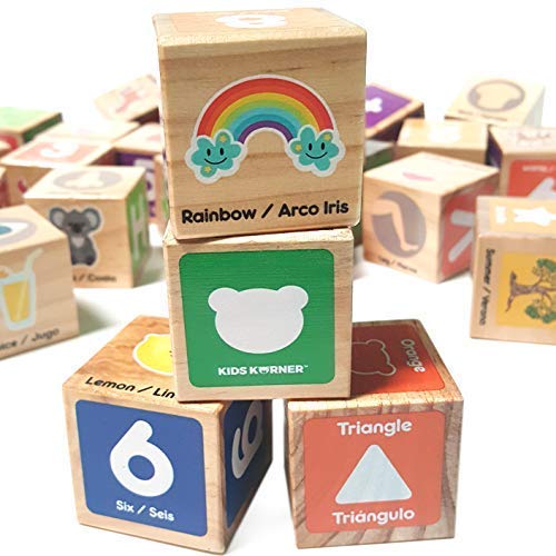 Bilingual Alphabet Blocks for Toddlers - Wooden ABC Learning Toys for 2 Year Olds | Spanish & English Educational Stacking Blocks with 30 Pieces & Free eBook | Perfect for Preschool Learning, Daycare Activities & Early Childhood Development