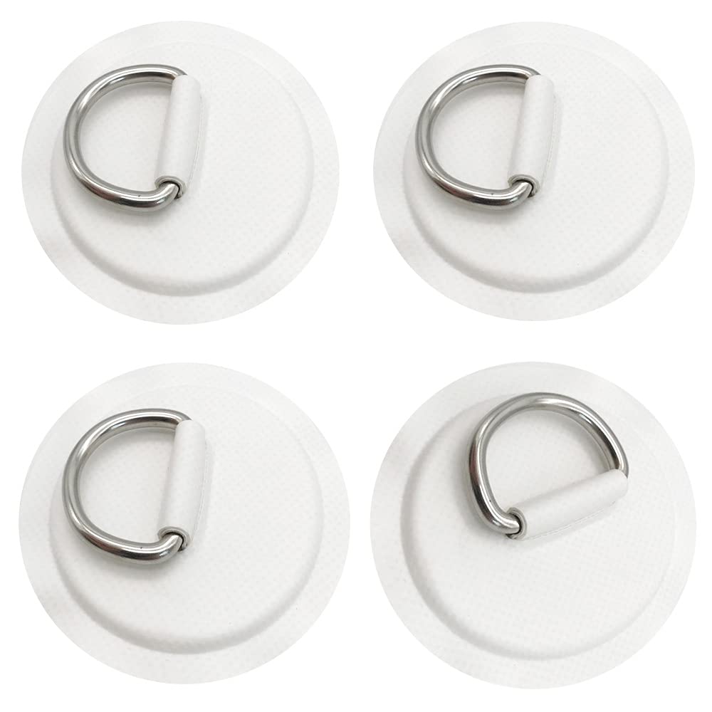 4 Pack Stainless Steel D-Ring Patches for PVC Inflatable Boats, Canoes, Kayaks, Rafts, Dinghies, Surfboards & Paddle Boards - Heavy Duty Marine Repair Accessories for Water Sports & Outdoor Adventures