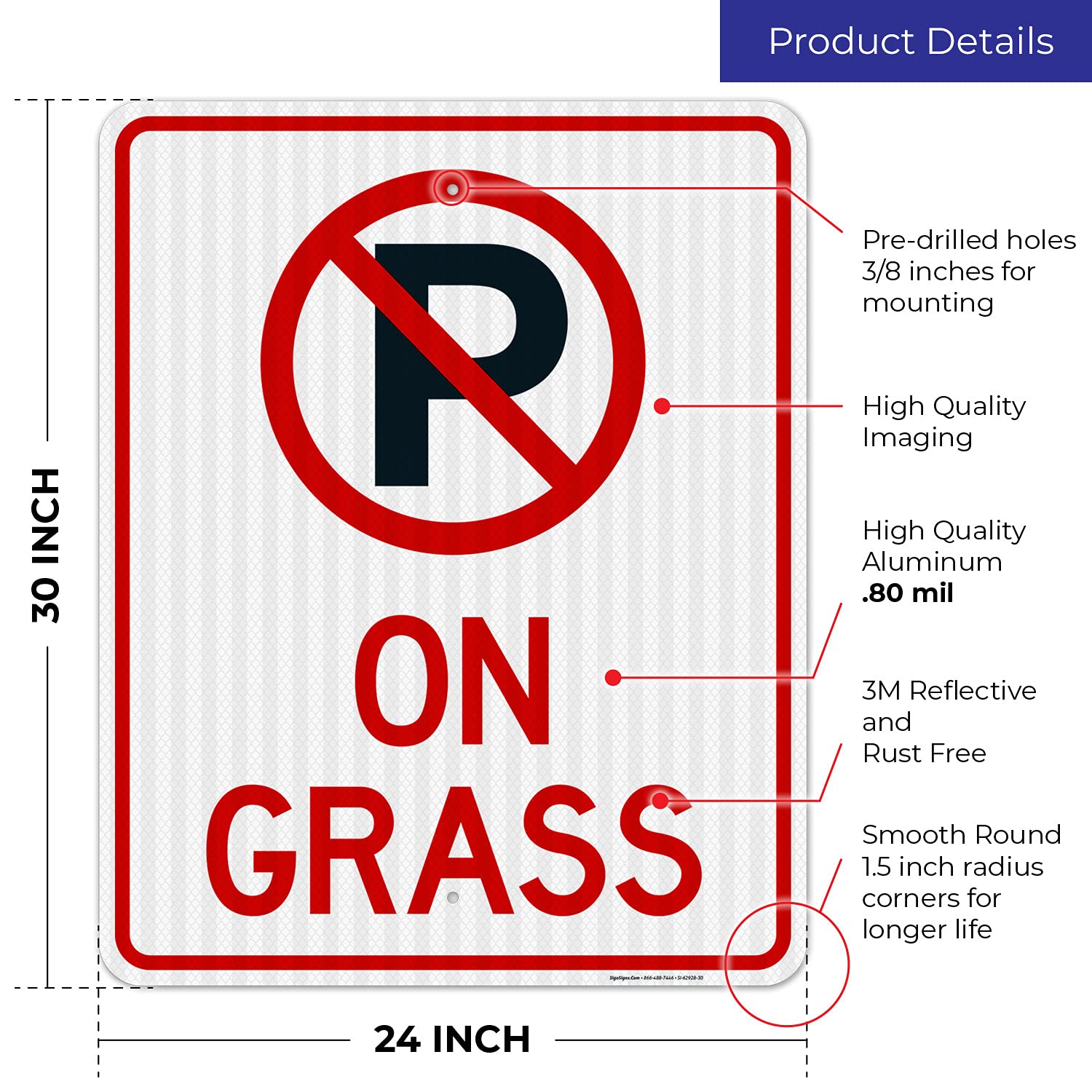 No Parking Sign - 24x30 Inches, 3M EGP Reflective .080 Aluminum, Fade Resistant, Heavy-Duty On-Grass Signage - Made in USA - Perfect for Parking Lots, Driveways & Restricted Areas